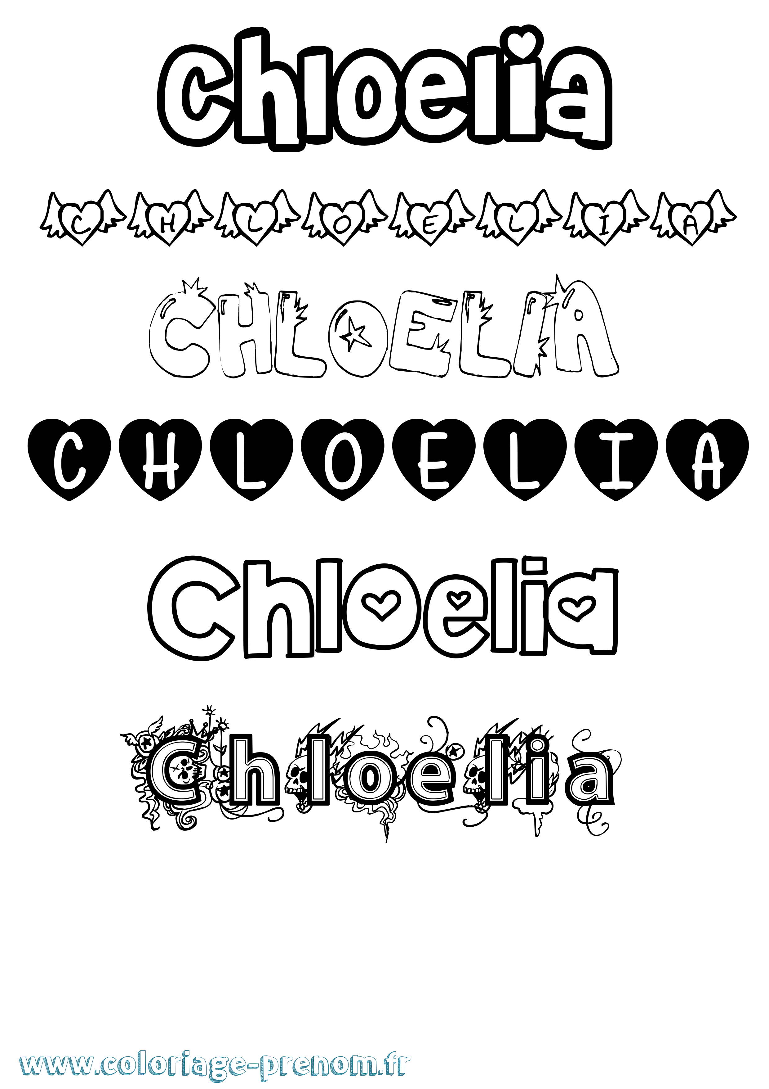 Coloriage prénom Chloelia Girly
