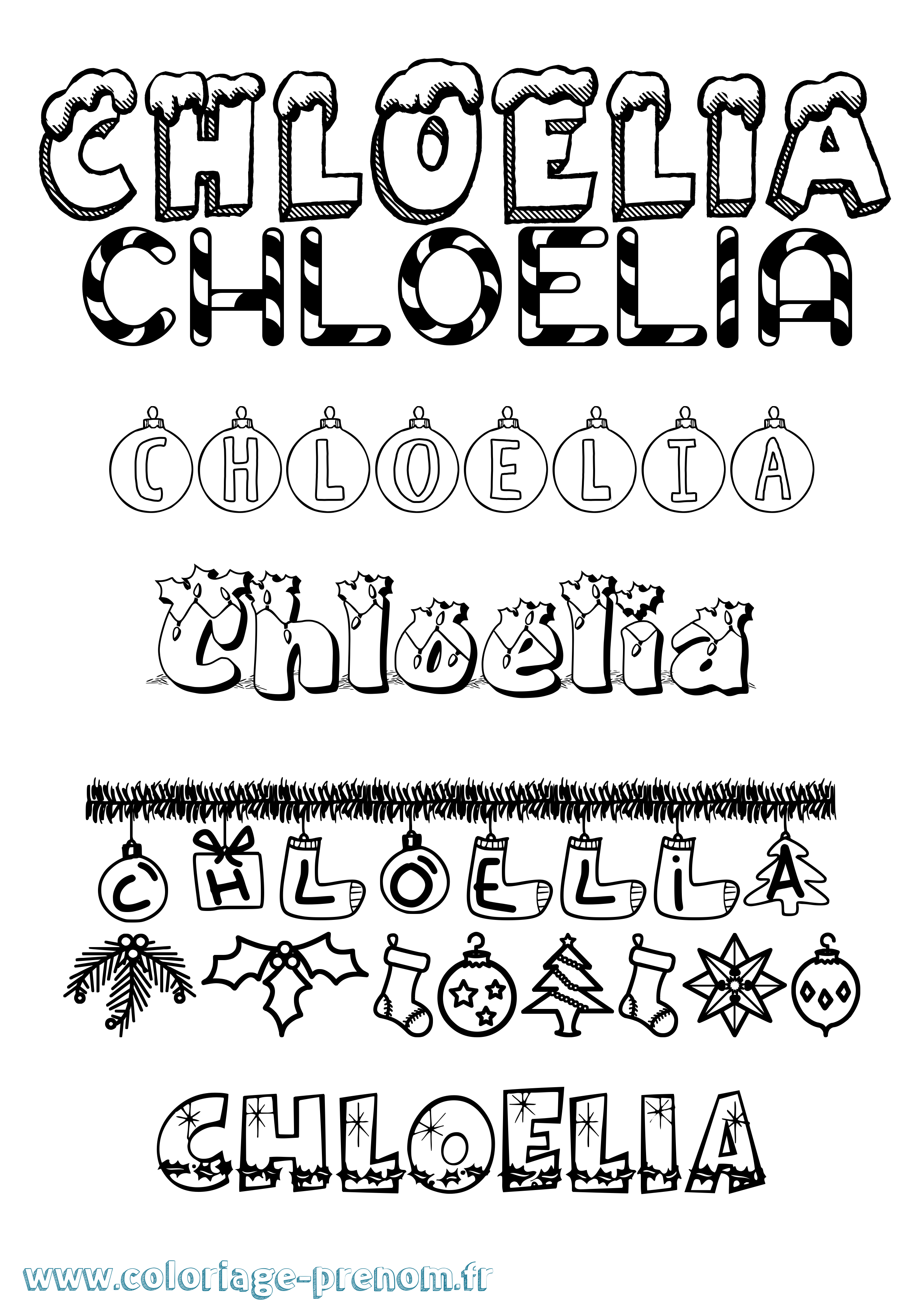Coloriage prénom Chloelia Noël