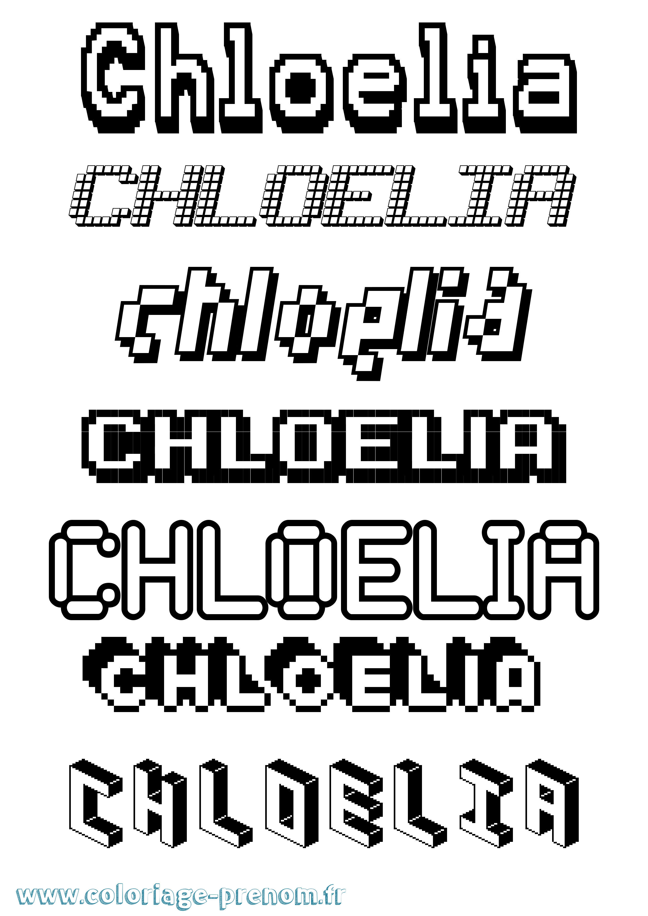 Coloriage prénom Chloelia Pixel