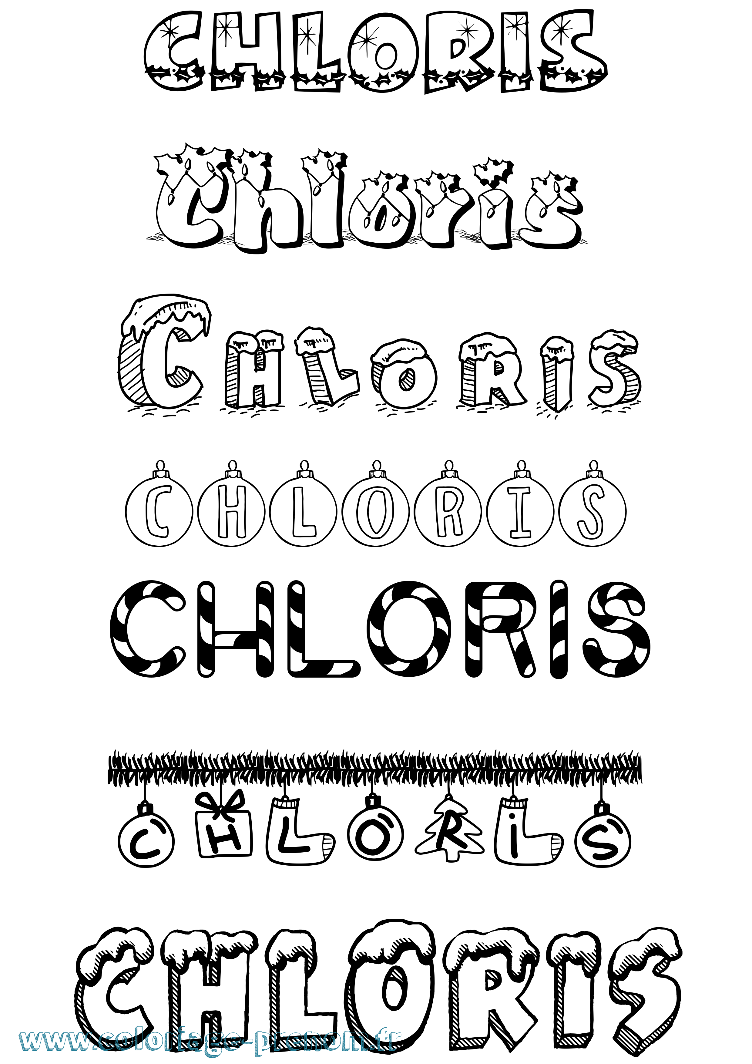 Coloriage prénom Chloris Noël