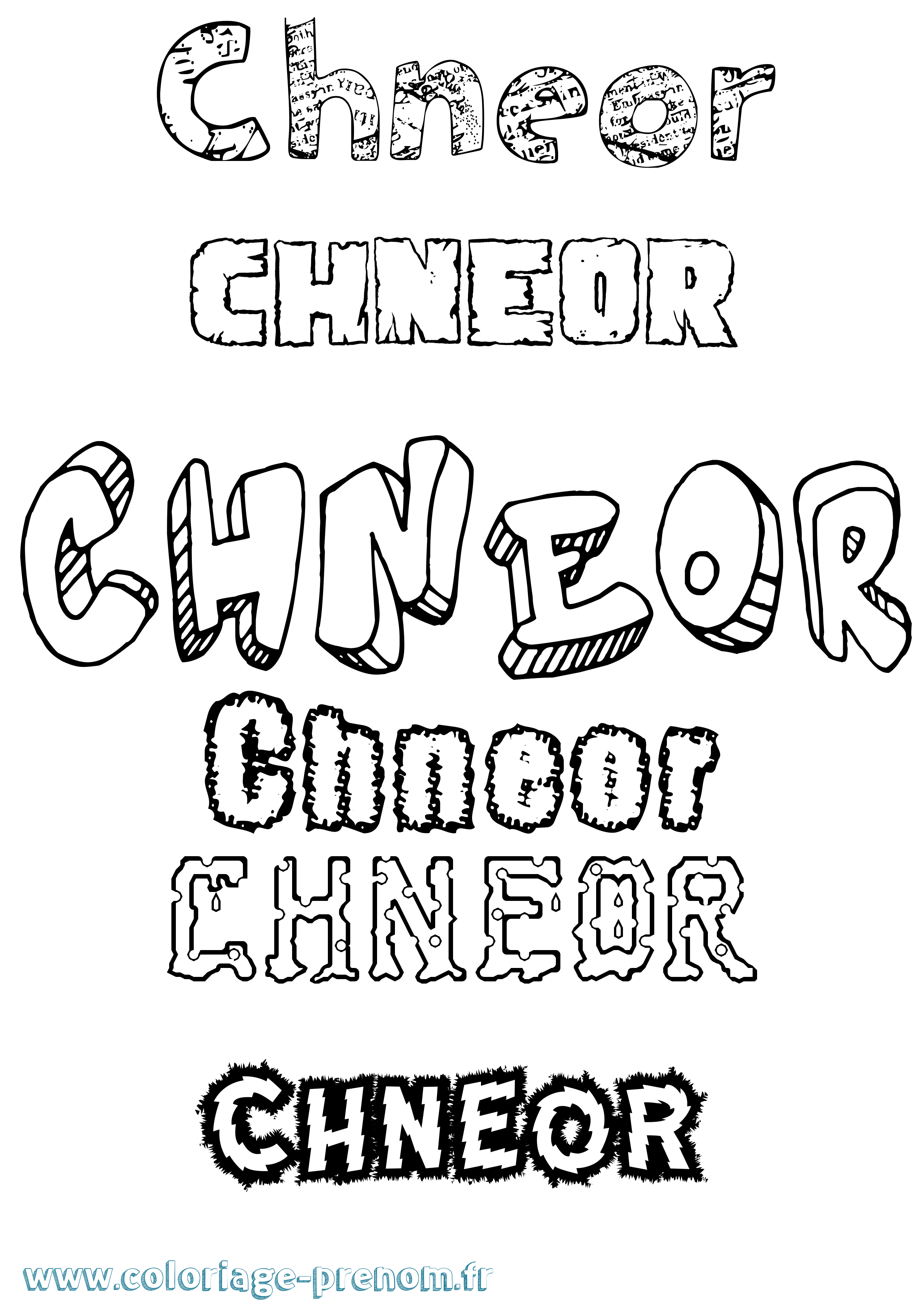 Coloriage prénom Chneor Destructuré