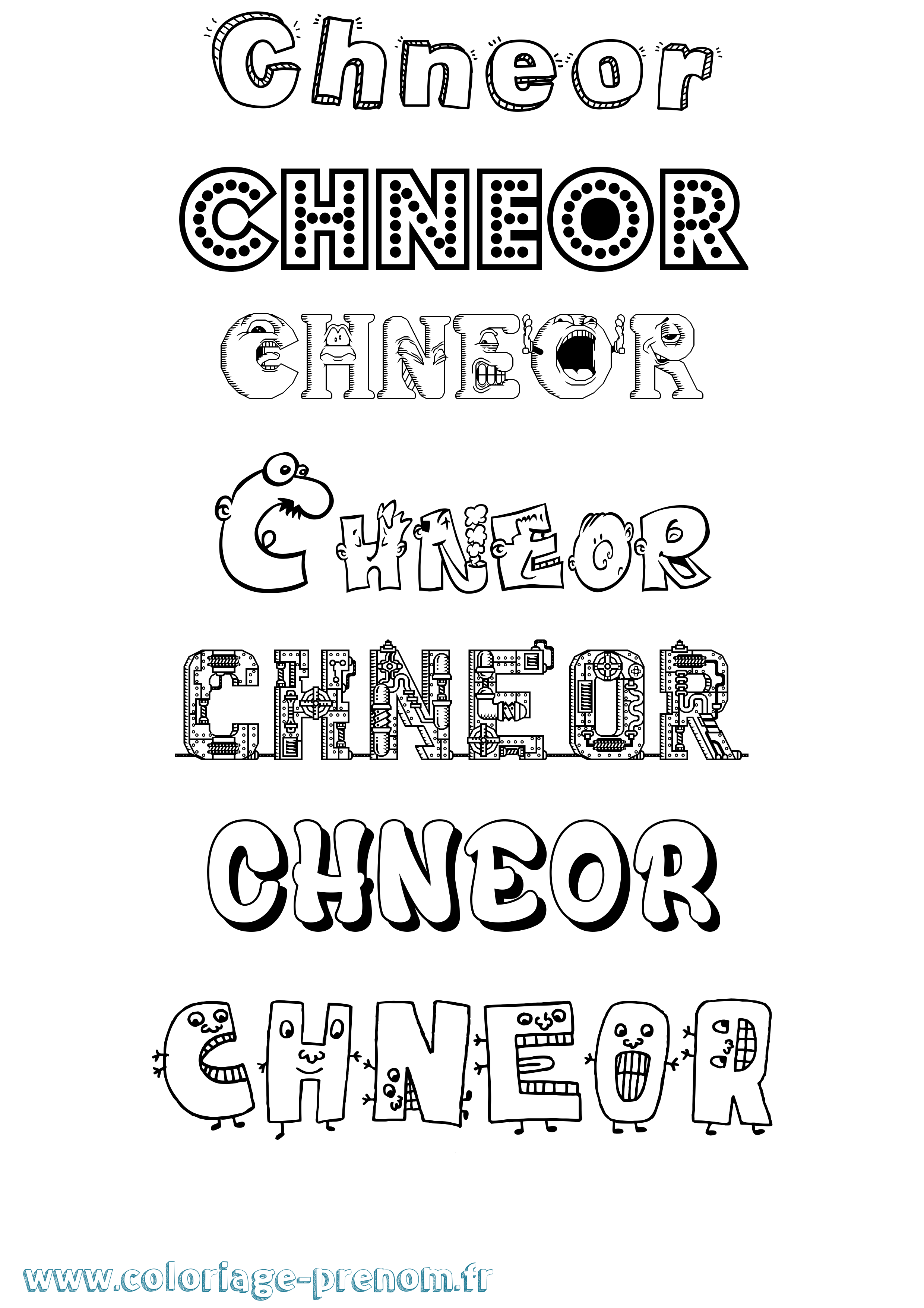 Coloriage prénom Chneor Fun