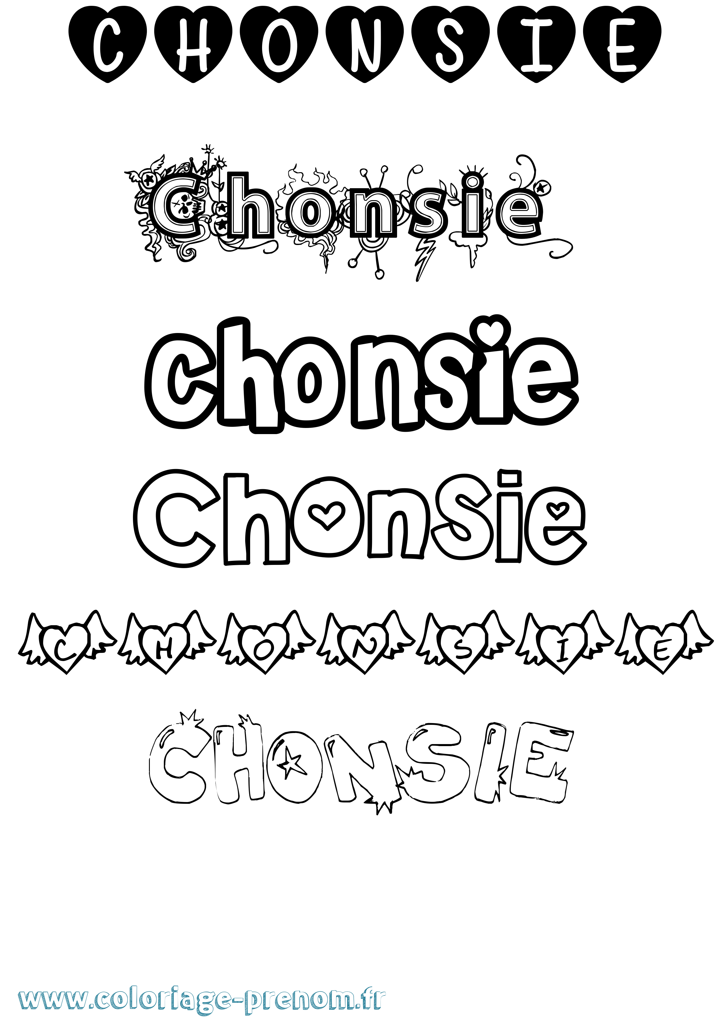 Coloriage Chonsie Girly Coloriage prénom Chonsie Girly