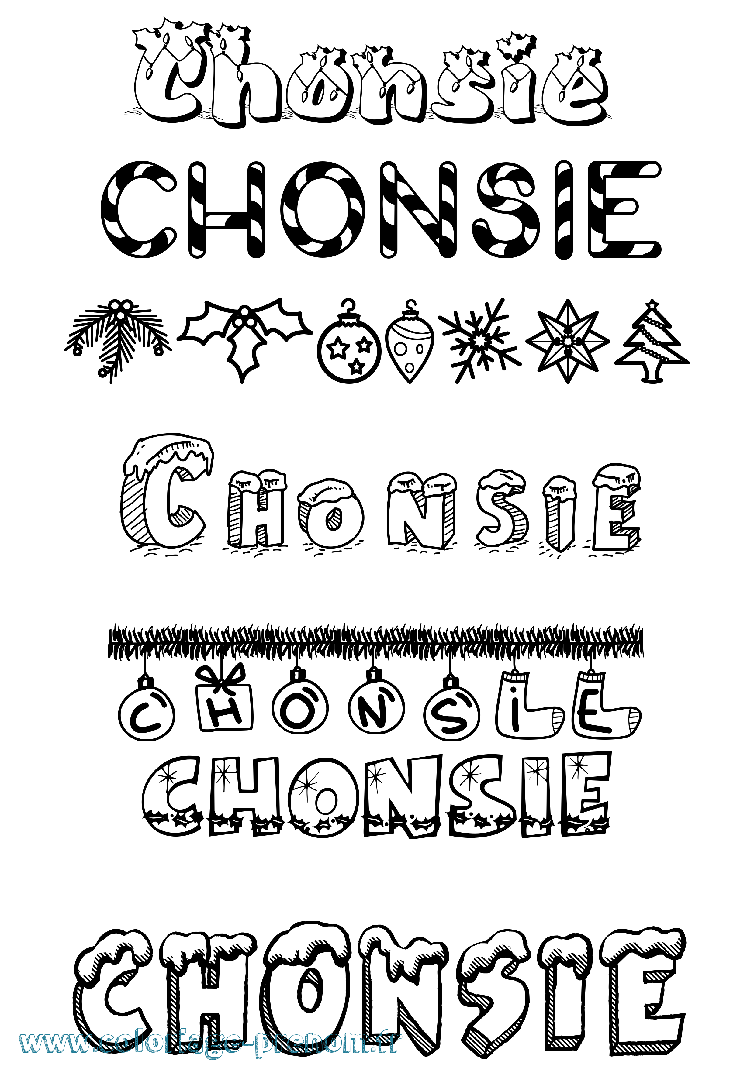 Coloriage Chonsie Noël Coloriage prénom Chonsie Noël