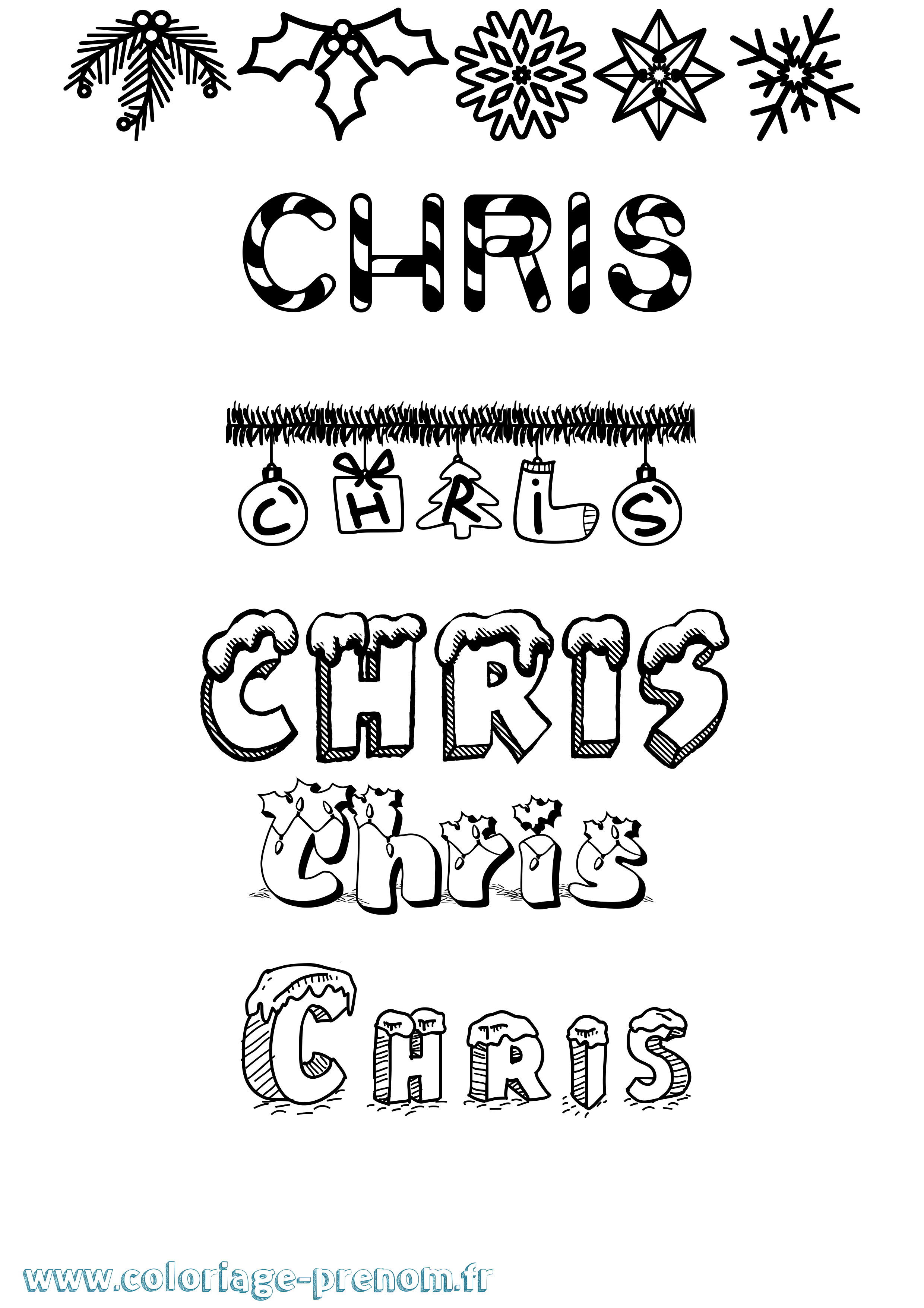 Coloriage prénom Chris Noël