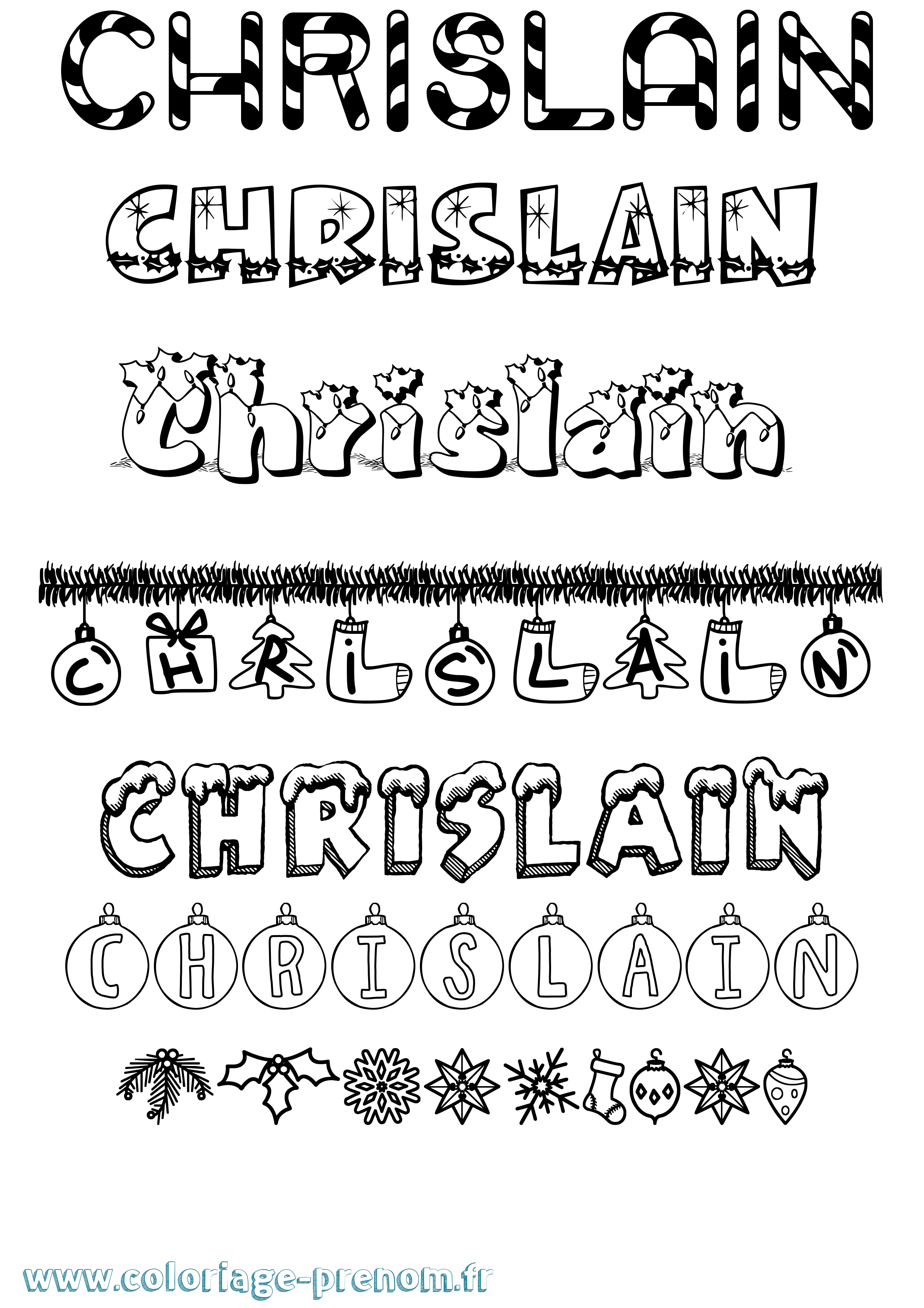 Coloriage prénom Chrislain Noël