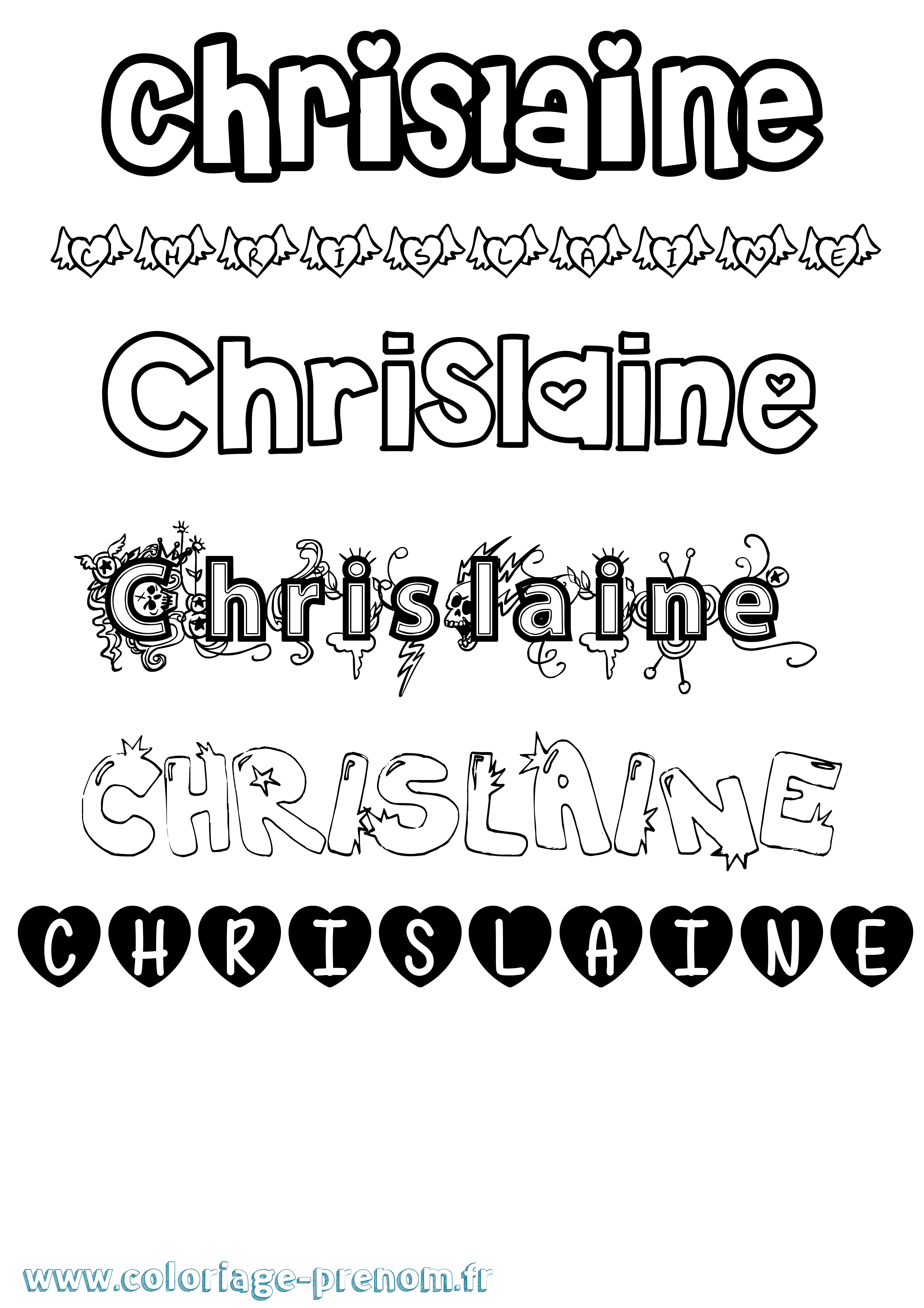 Coloriage prénom Chrislaine Girly