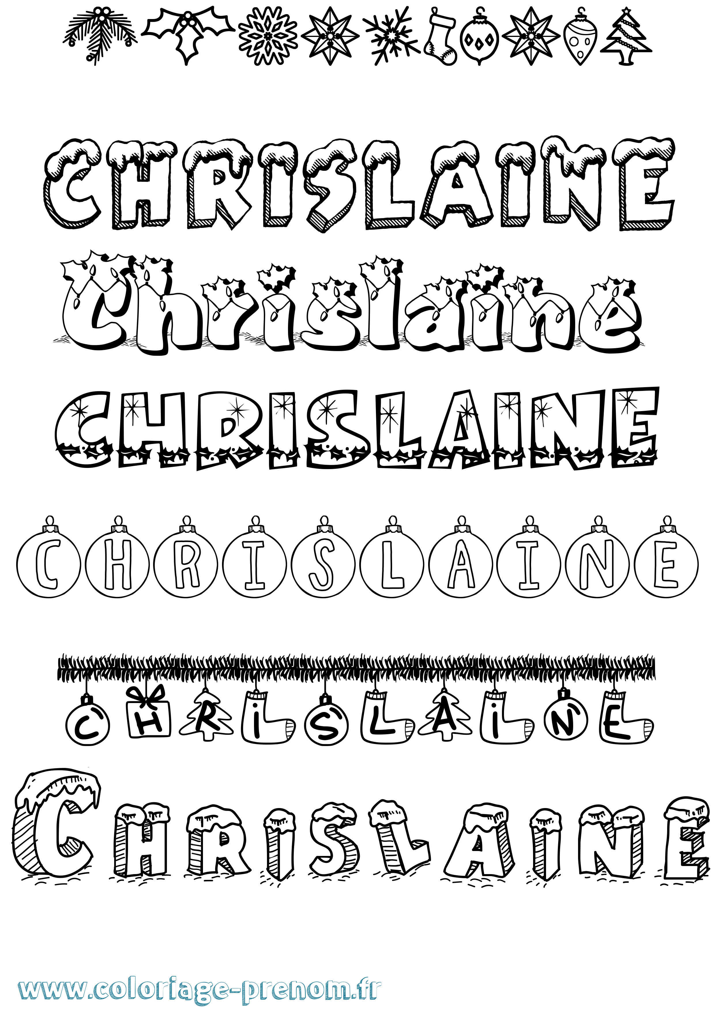 Coloriage prénom Chrislaine Noël