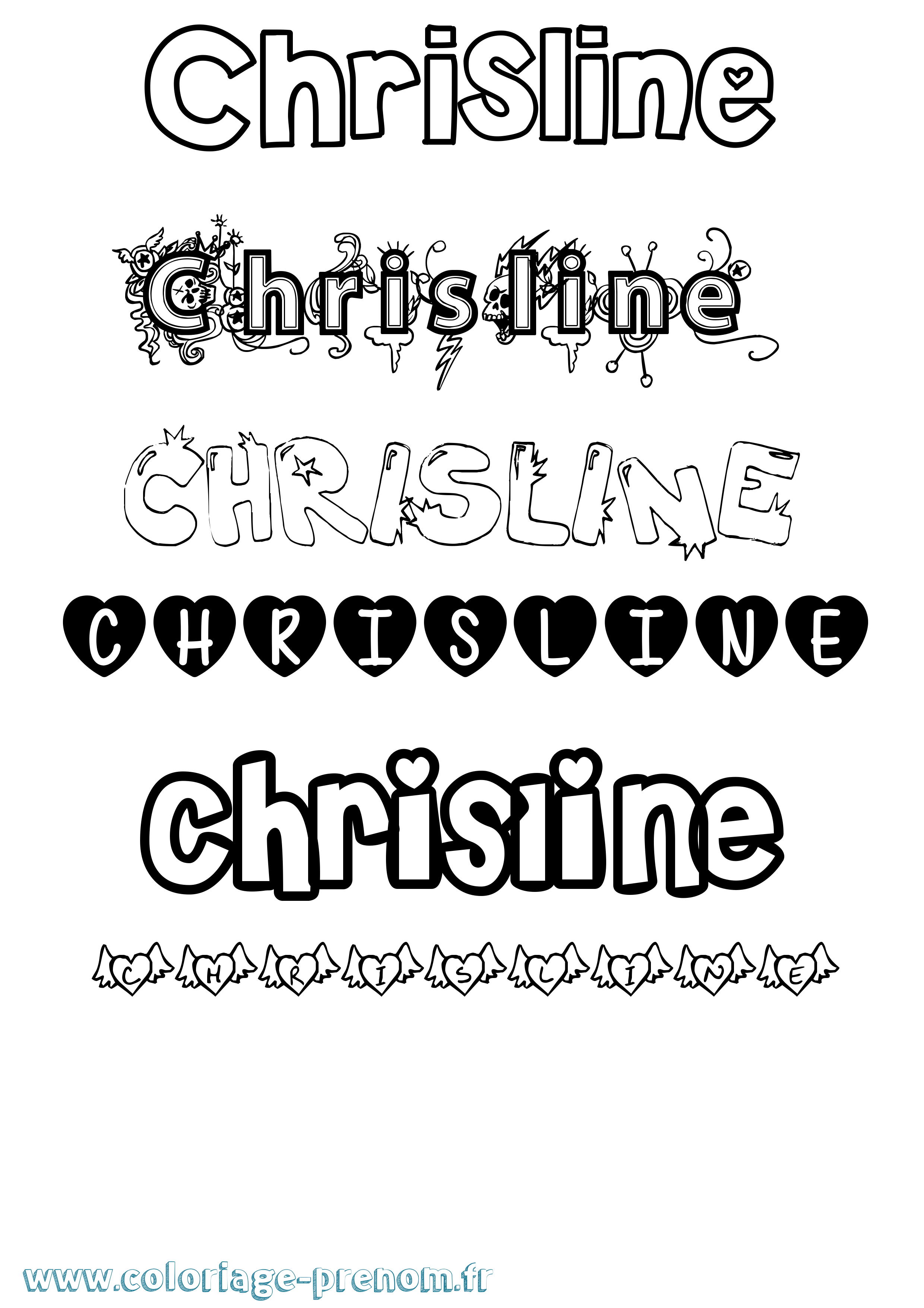 Coloriage prénom Chrisline Girly