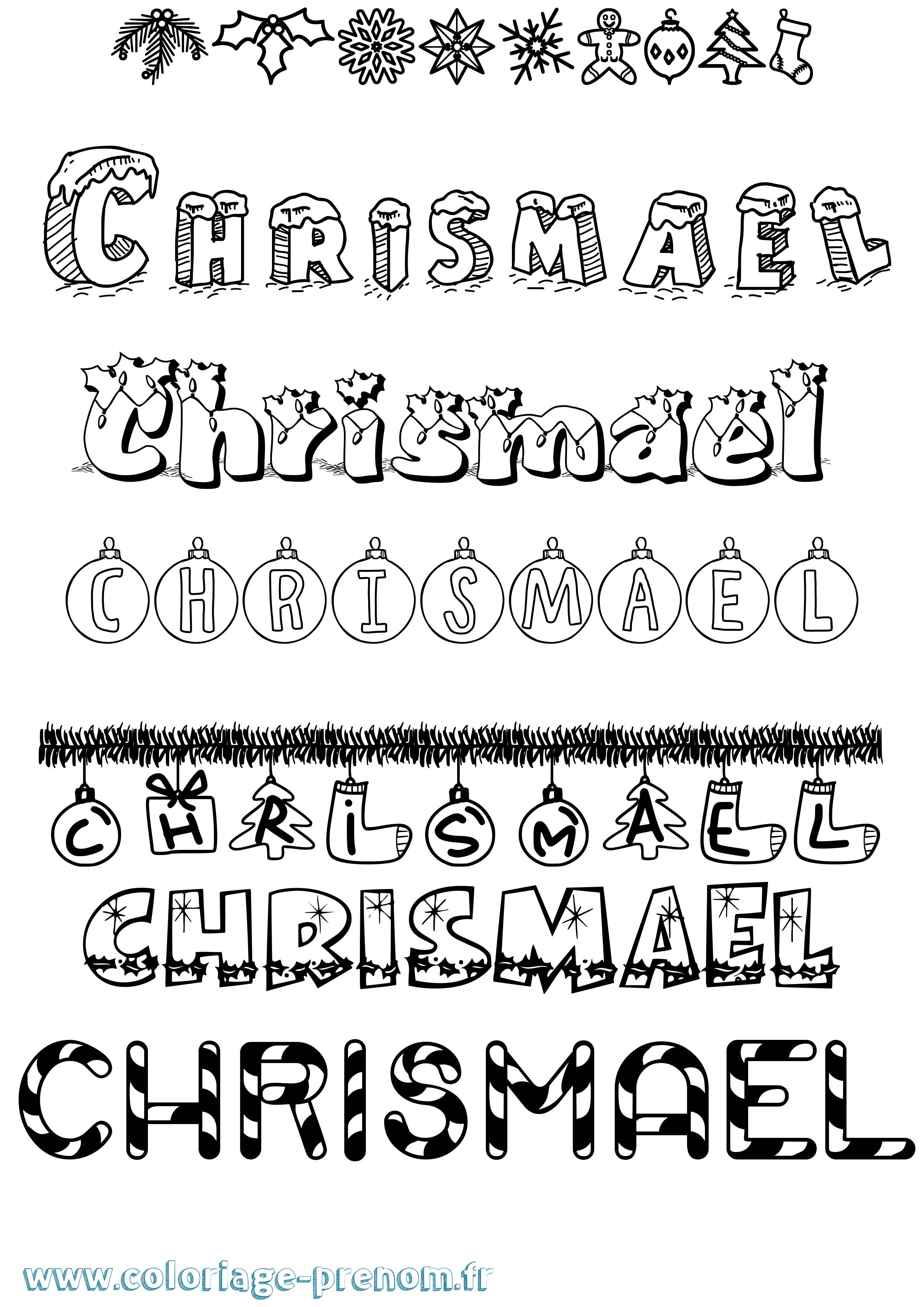 Coloriage Chrismael Noël Coloriage prénom Chrismael Noël