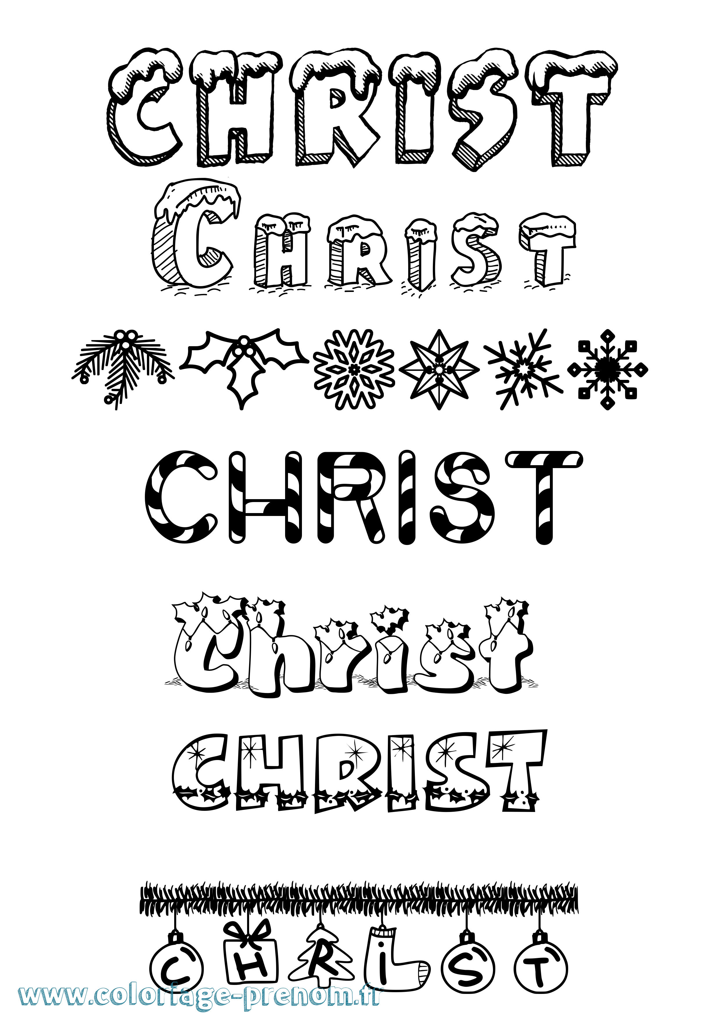 Coloriage prénom Christ Noël
