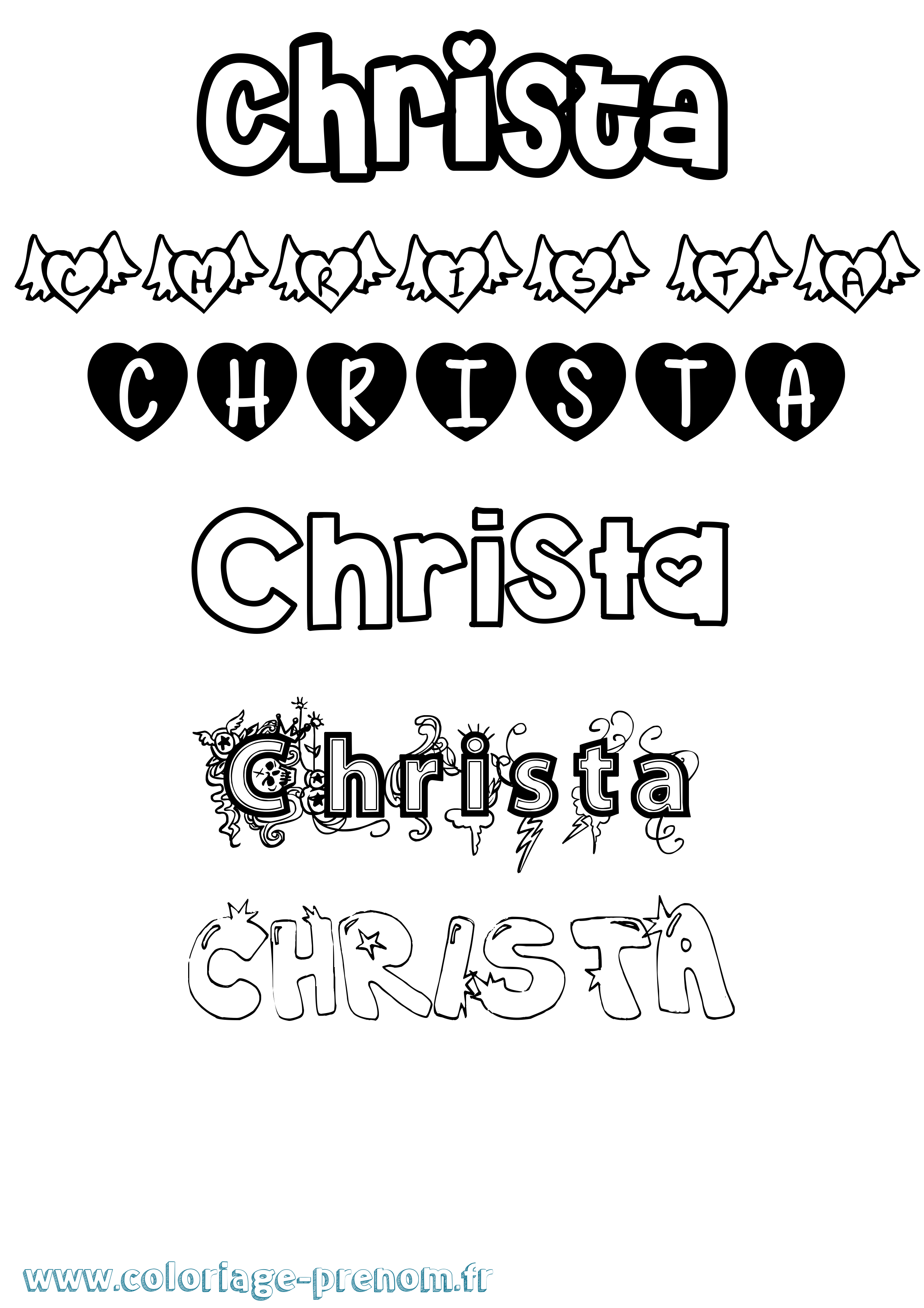 Coloriage prénom Christa Girly