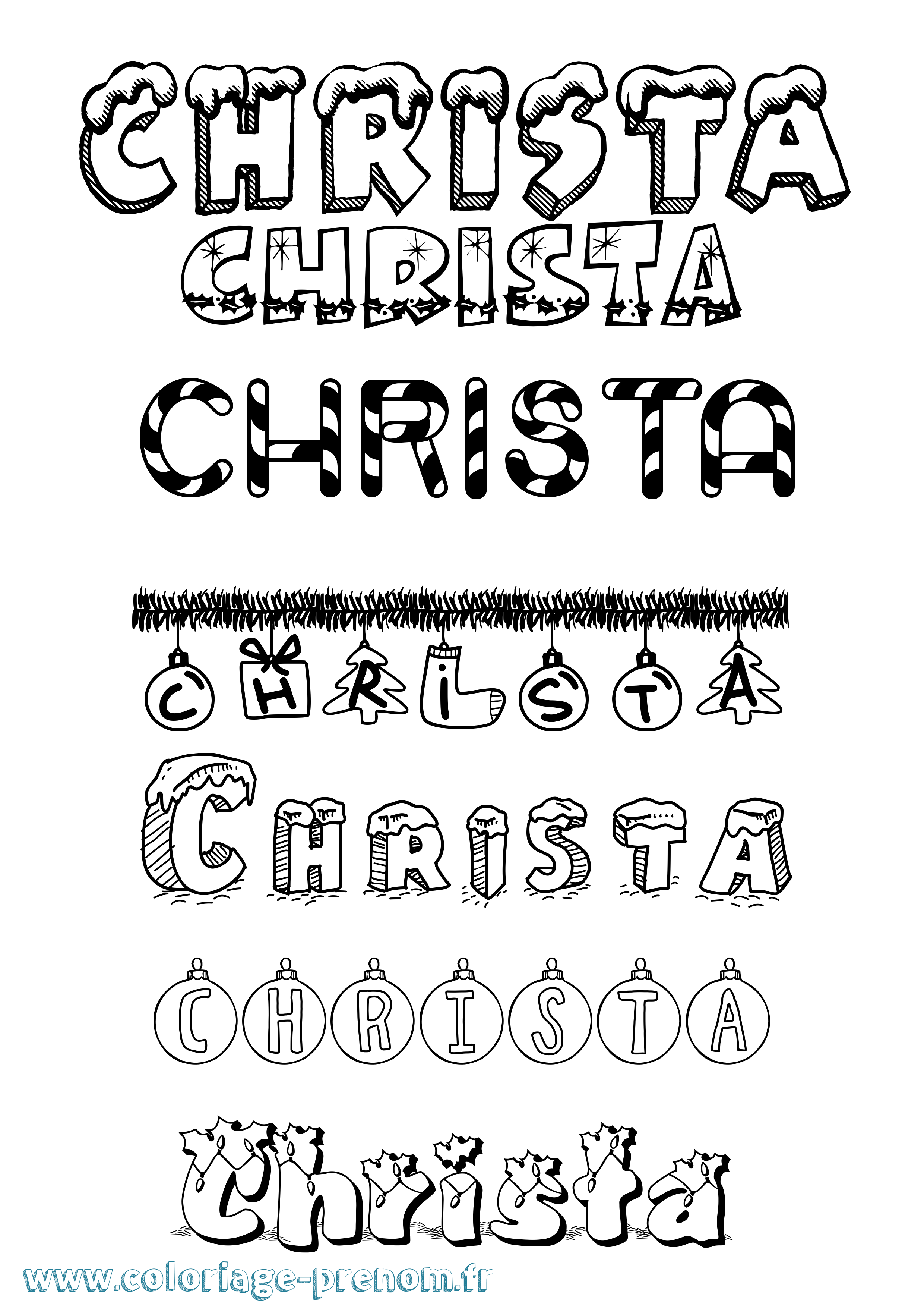 Coloriage prénom Christa Noël