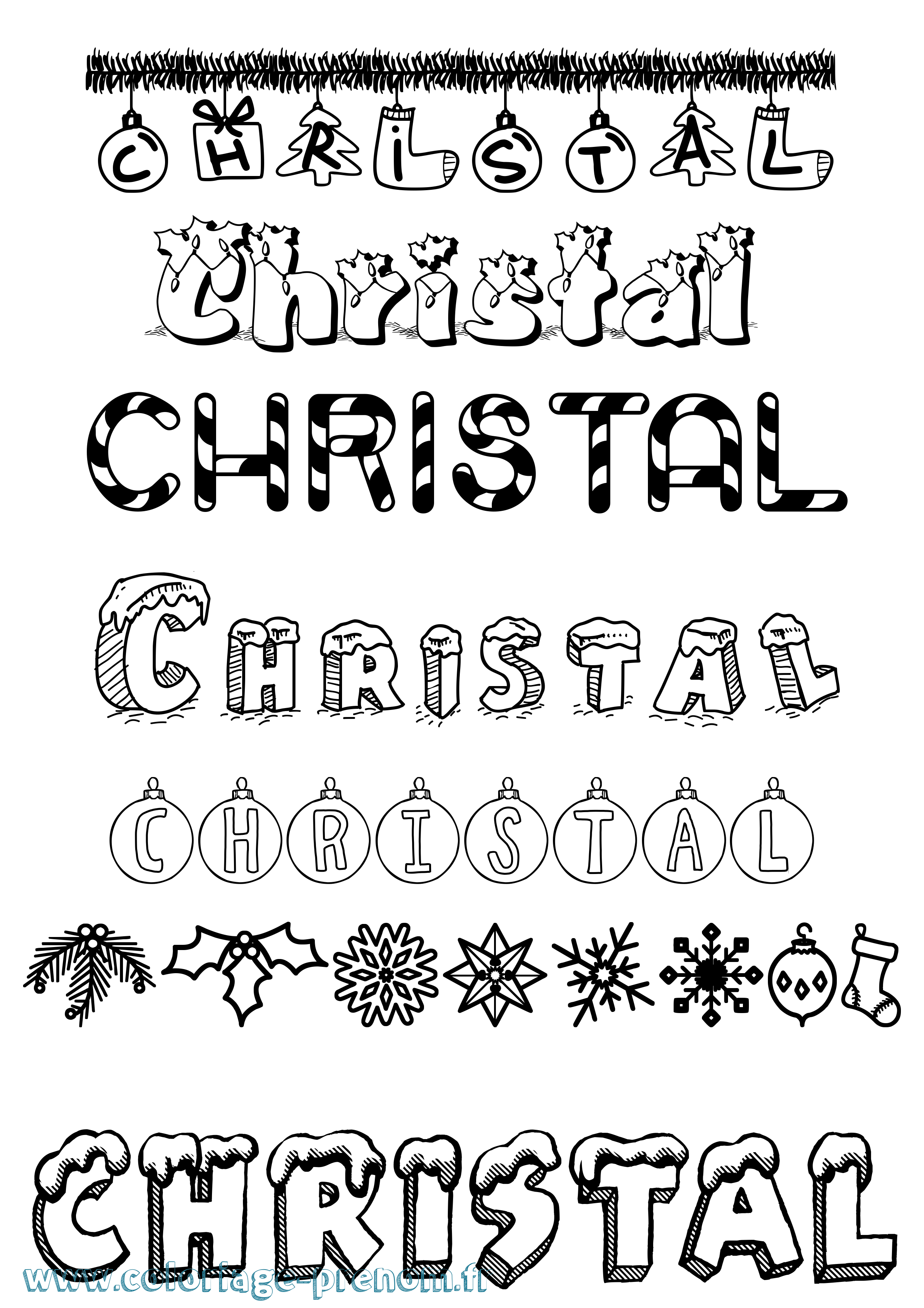 Coloriage prénom Christal Noël
