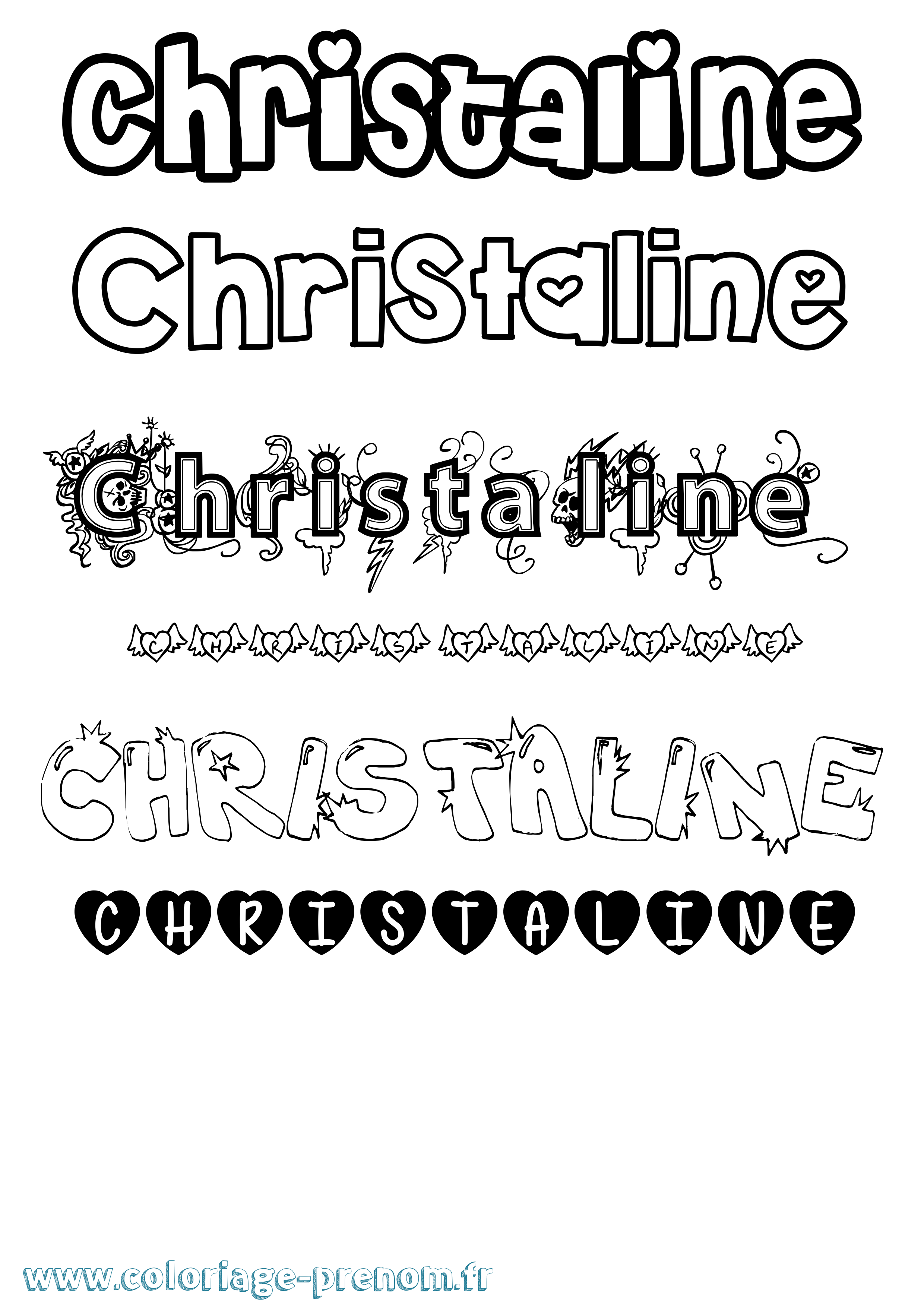 Coloriage prénom Christaline Girly