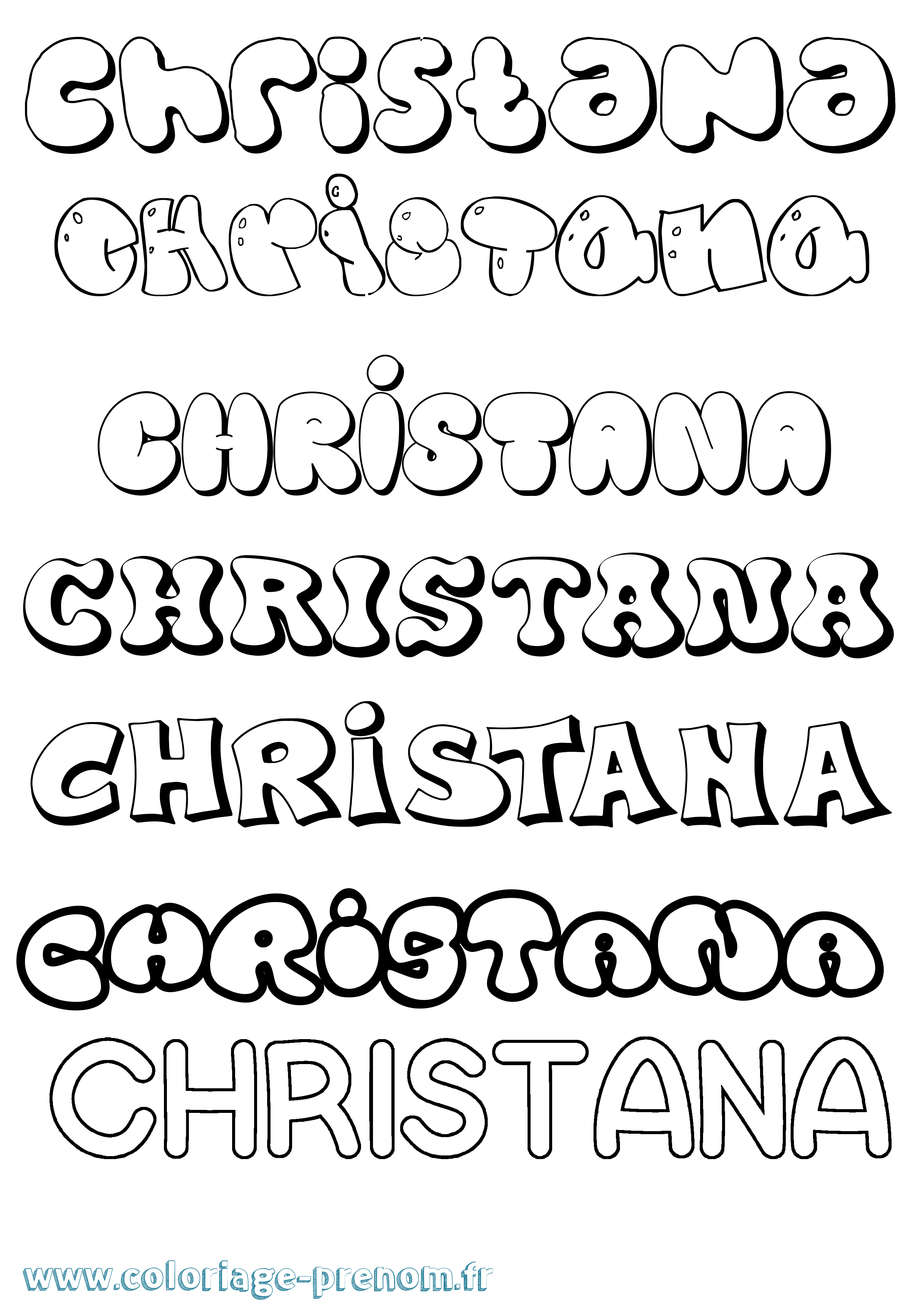 Coloriage prénom Christana Bubble