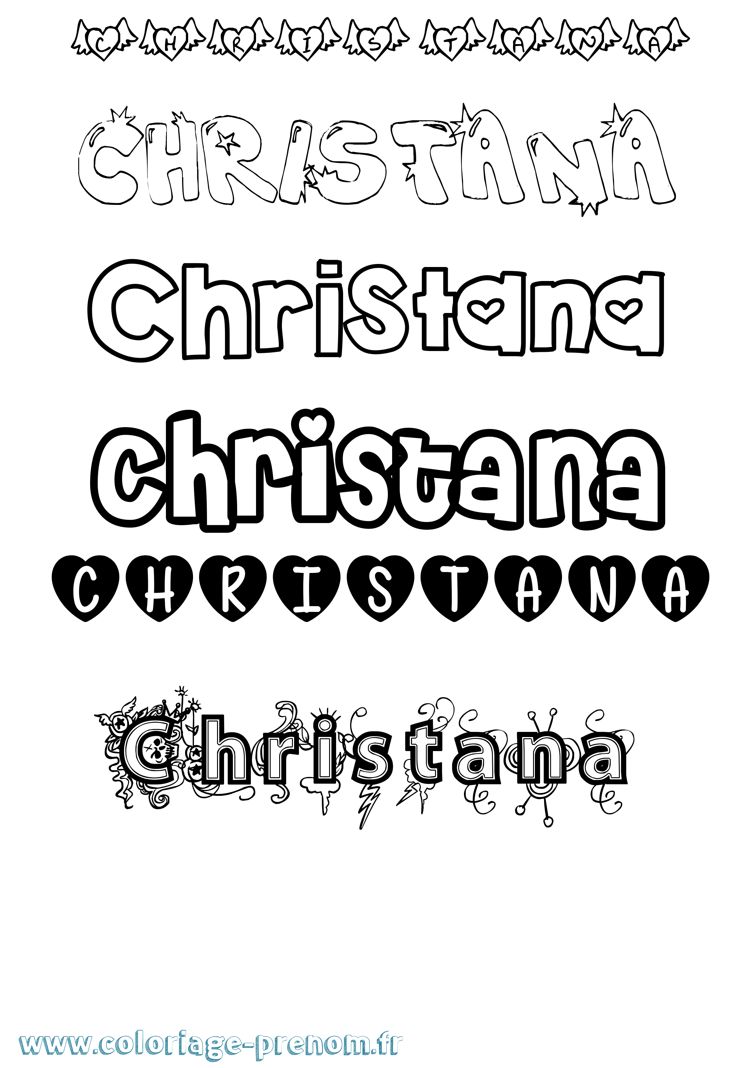 Coloriage prénom Christana Girly