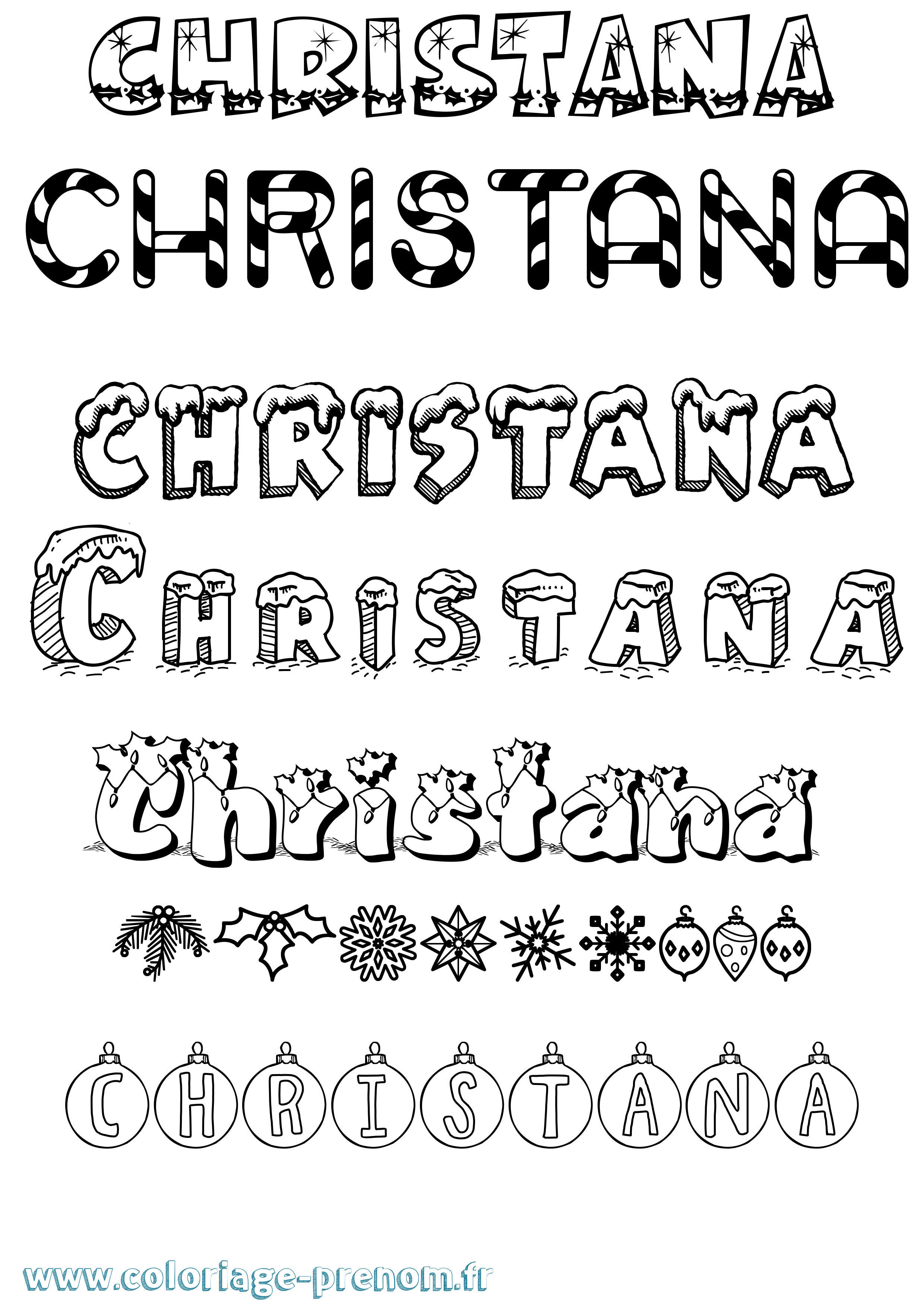 Coloriage prénom Christana Noël