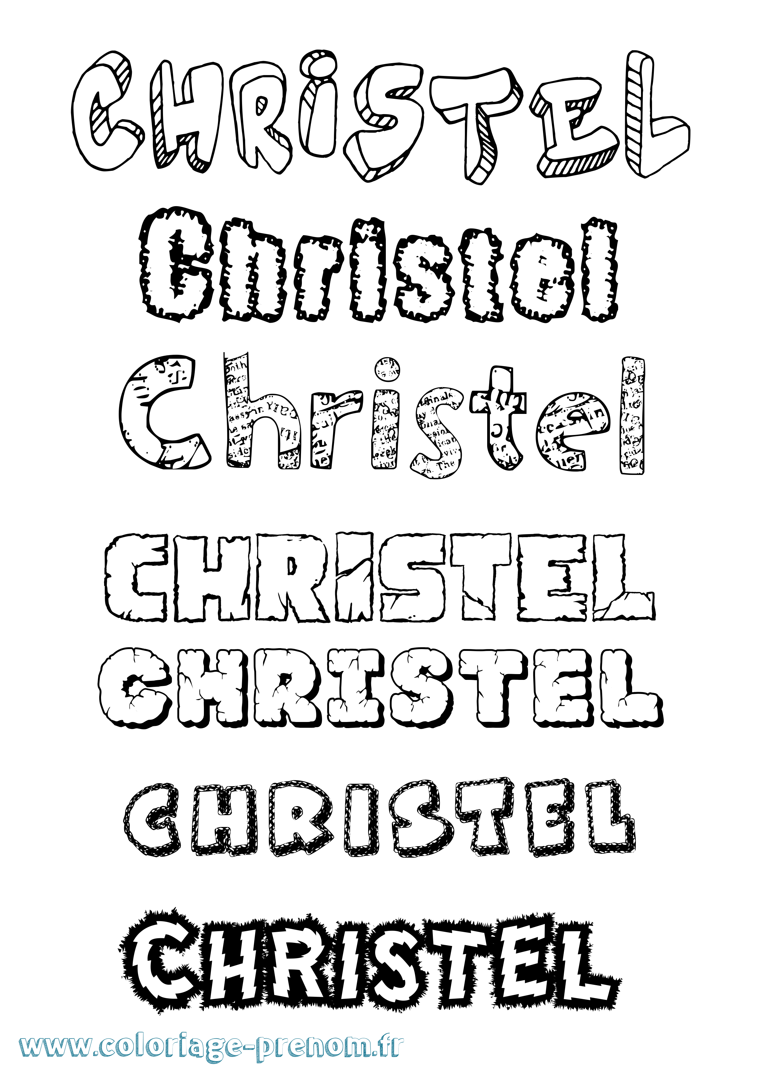 Coloriage prénom Christel Destructuré