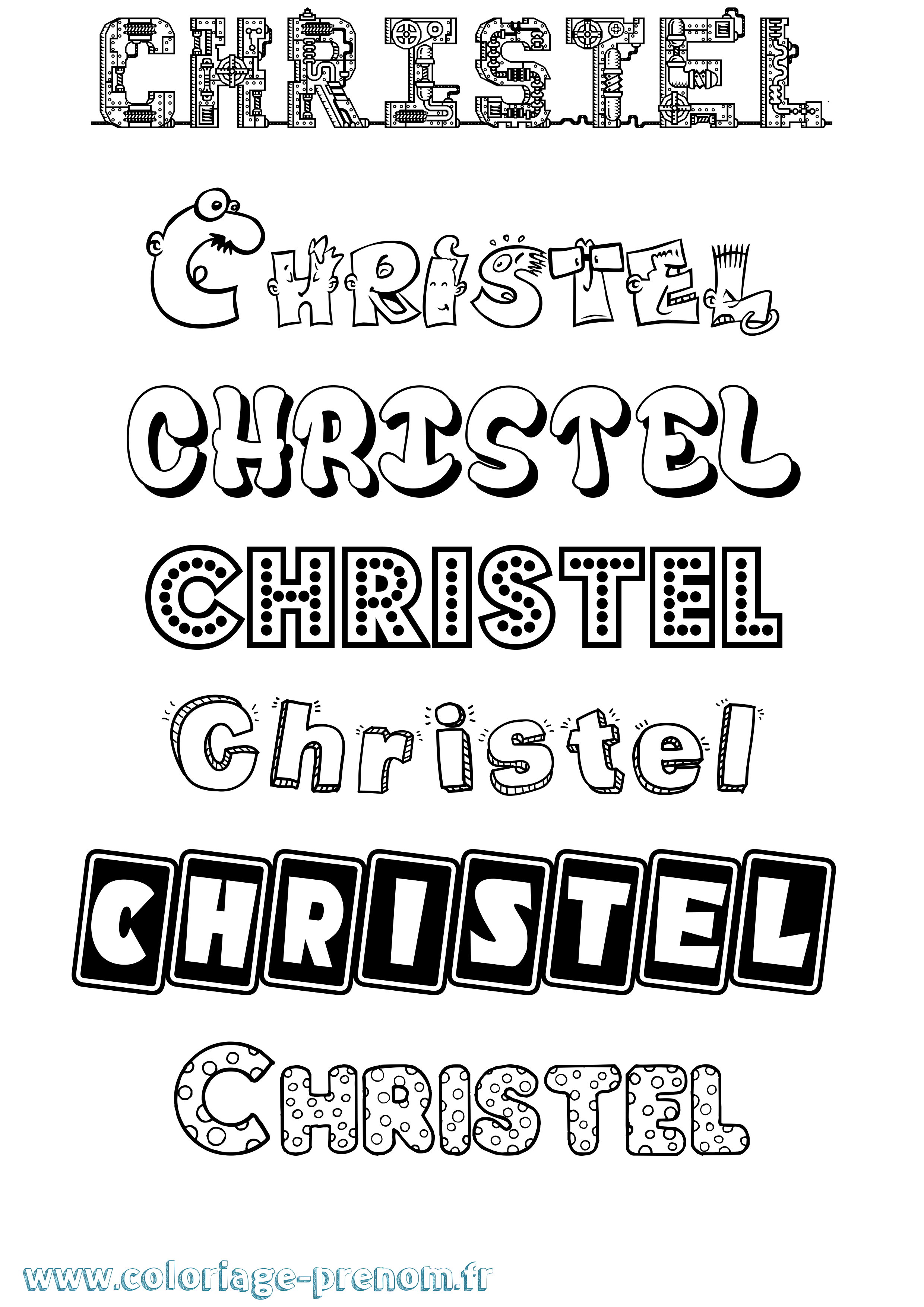 Coloriage prénom Christel Fun