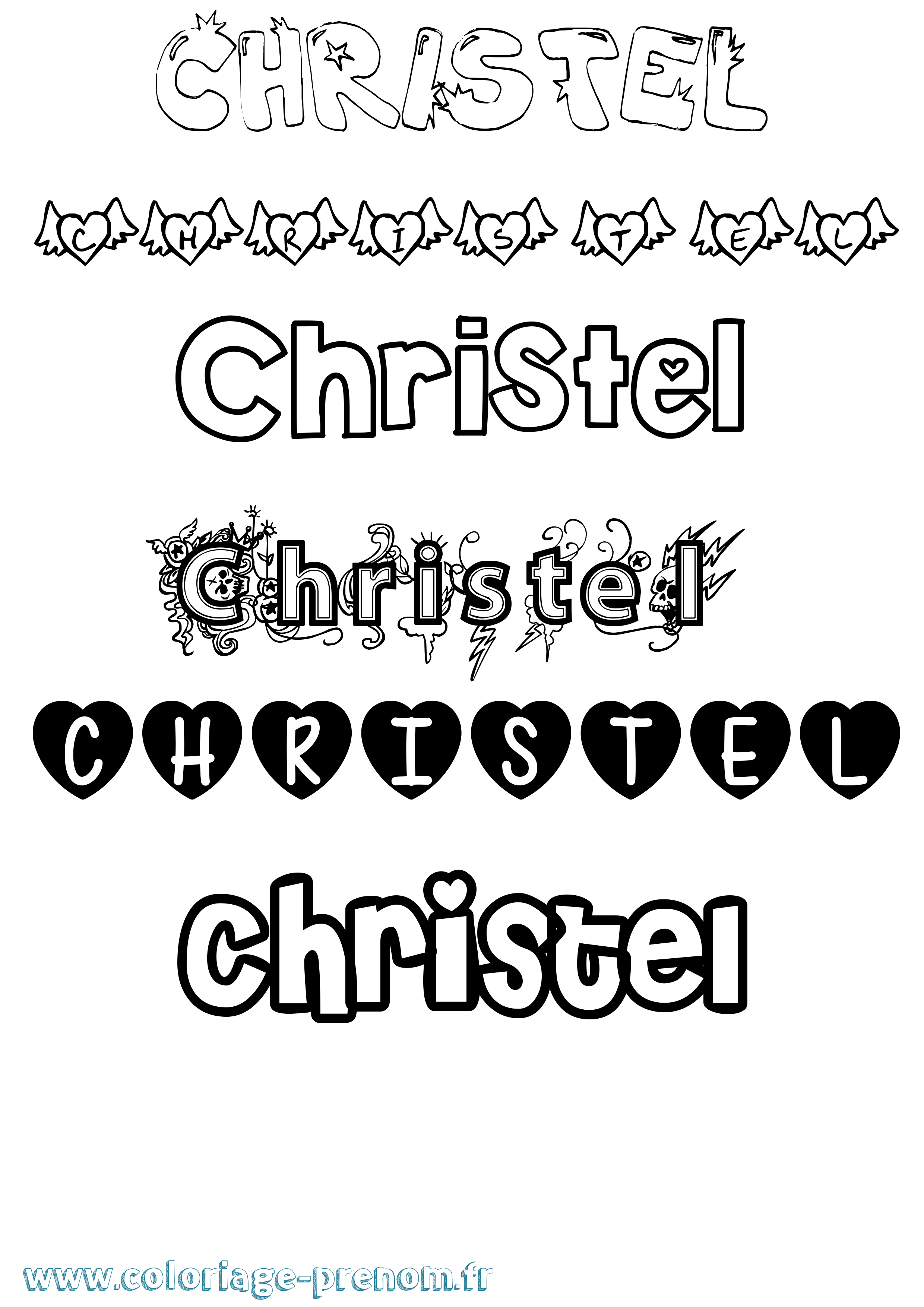 Coloriage prénom Christel Girly