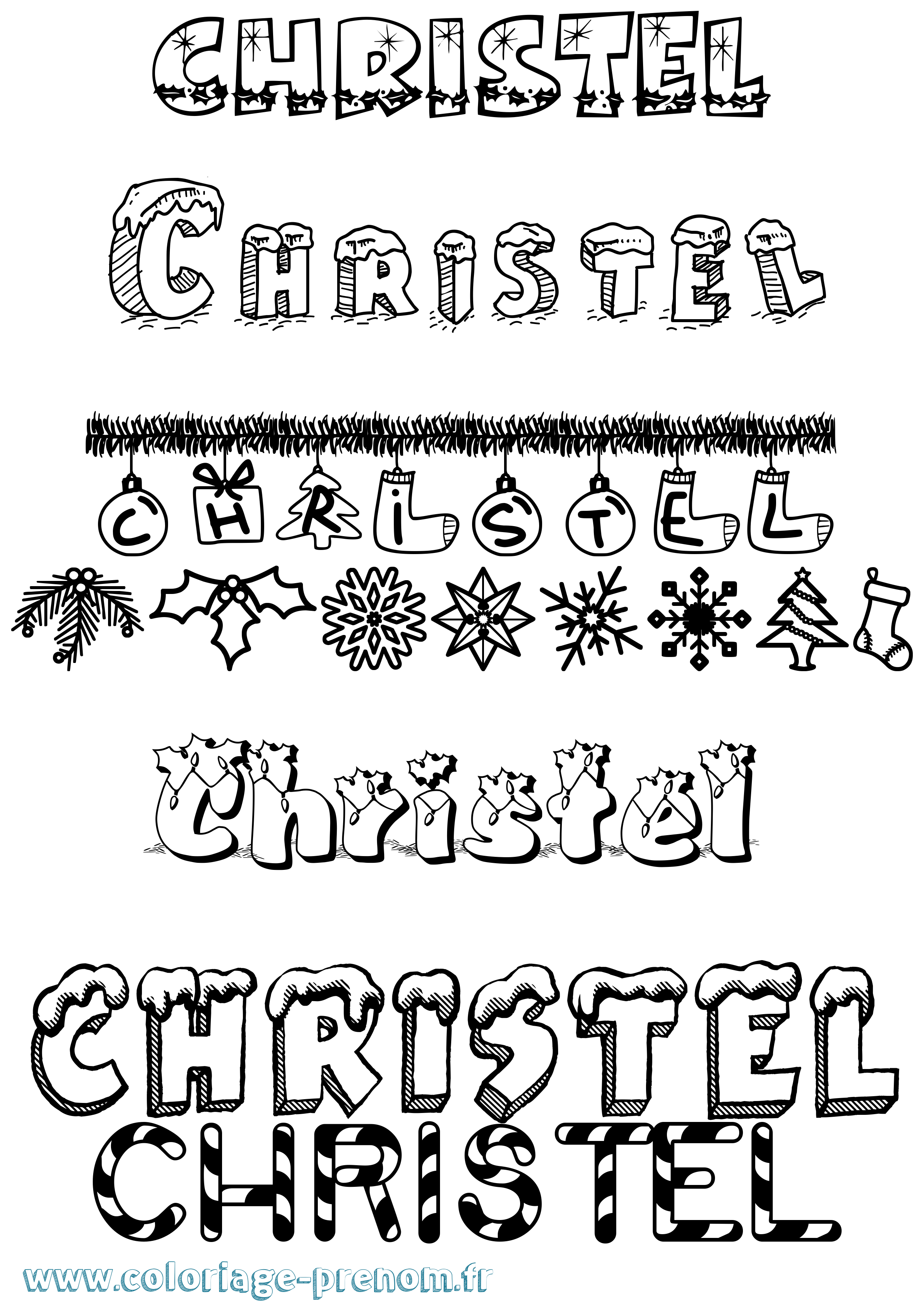 Coloriage prénom Christel Noël