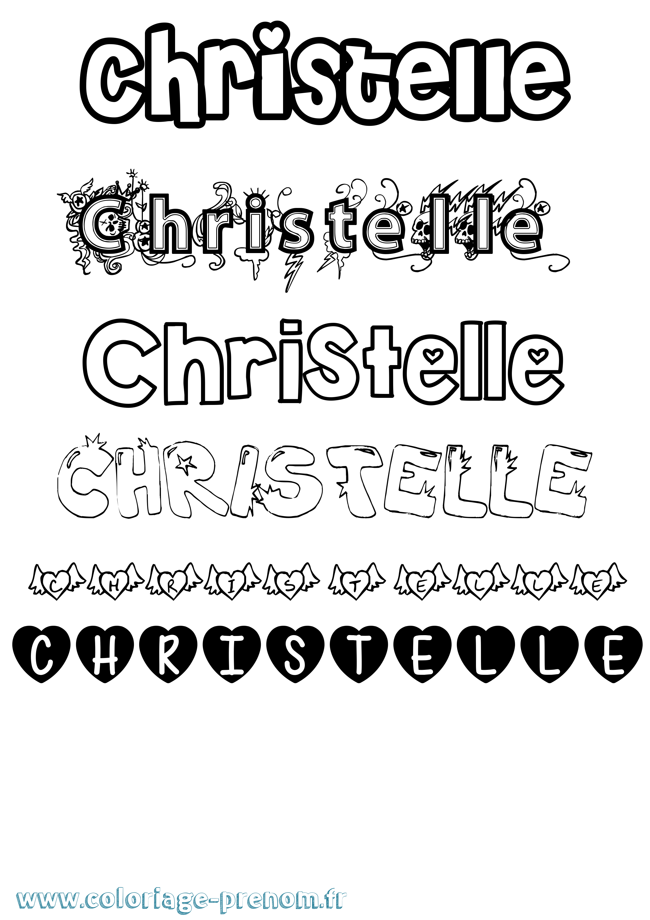 Coloriage prénom Christelle Girly