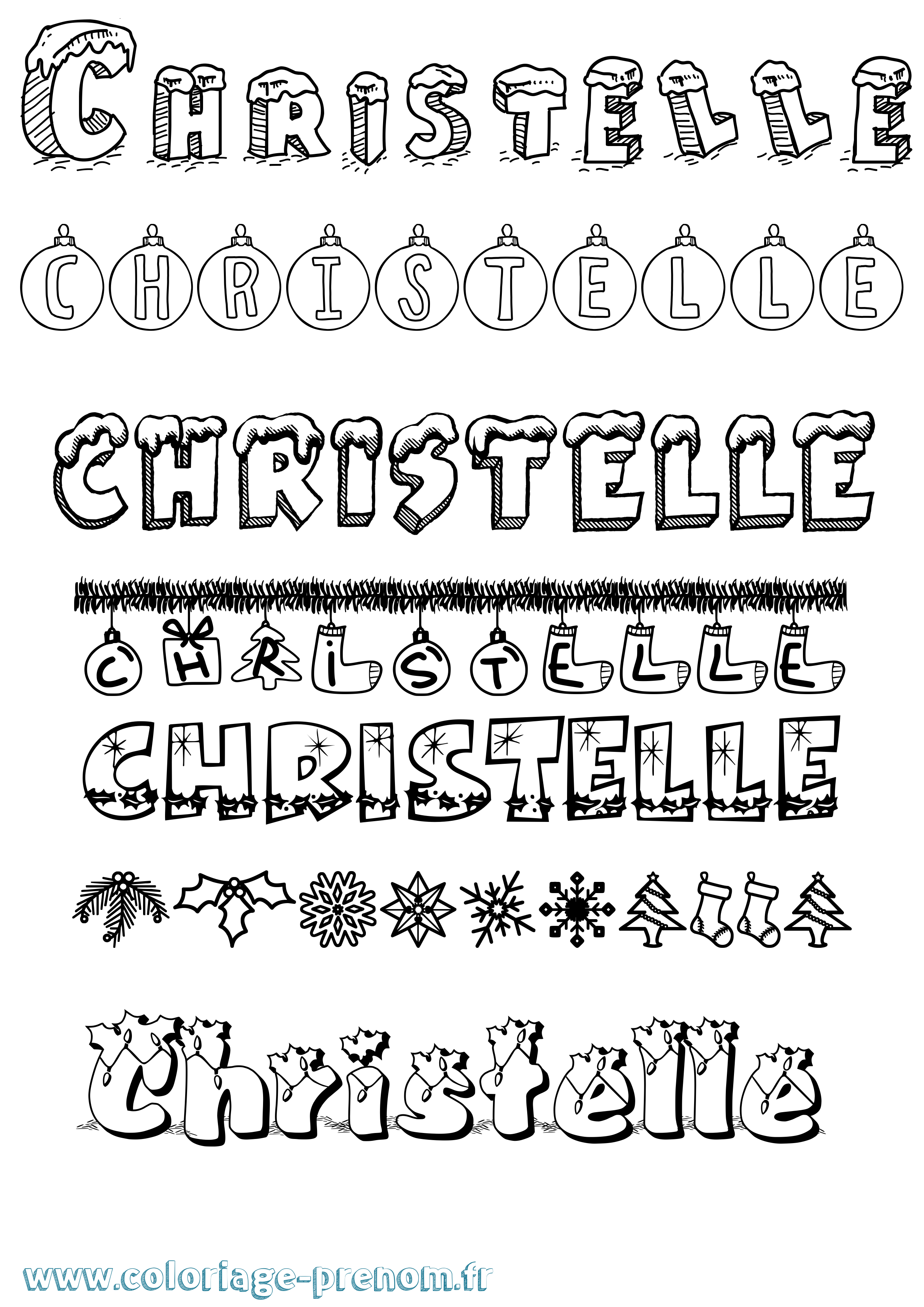 Coloriage prénom Christelle Noël