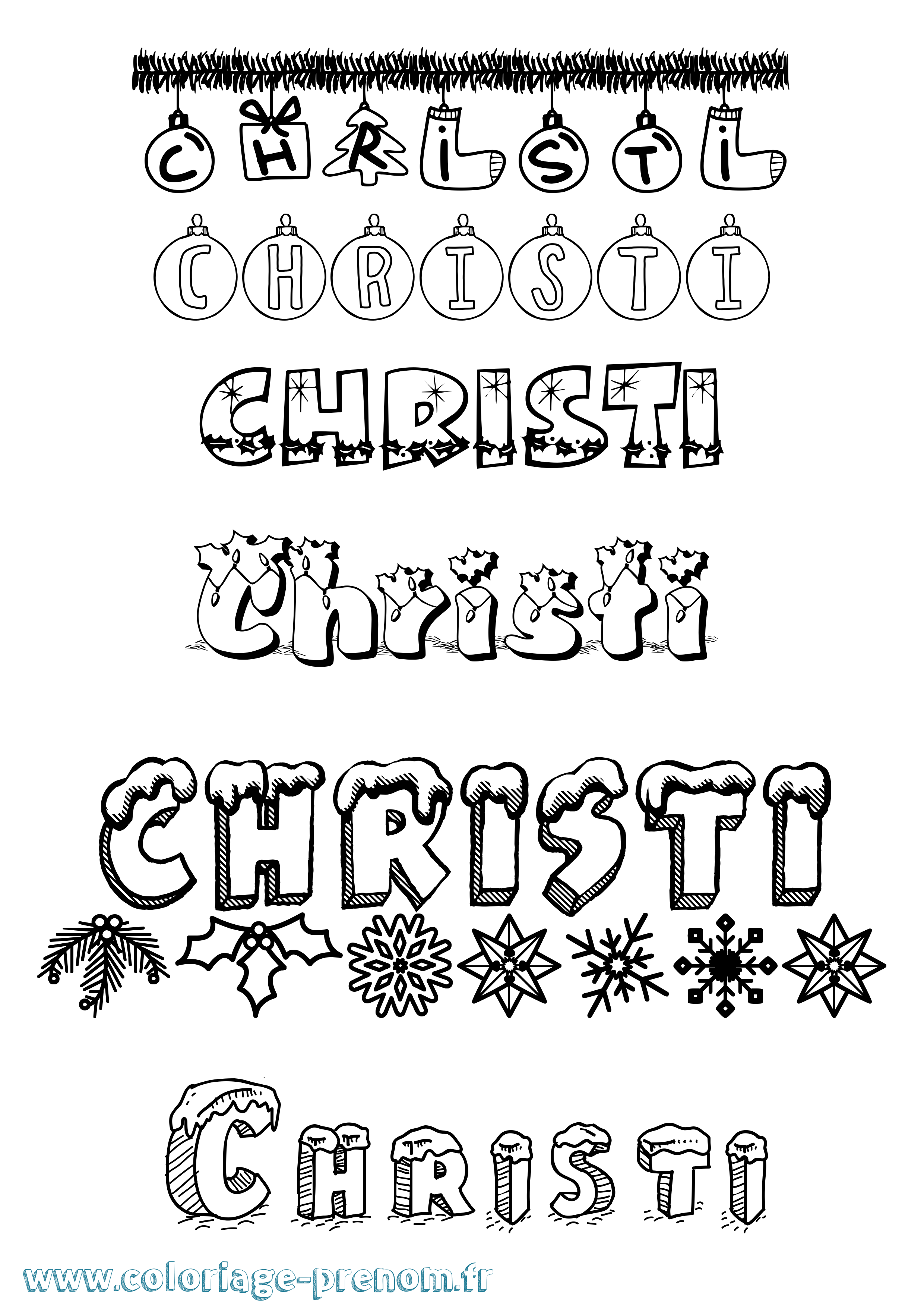 Coloriage prénom Christi Noël