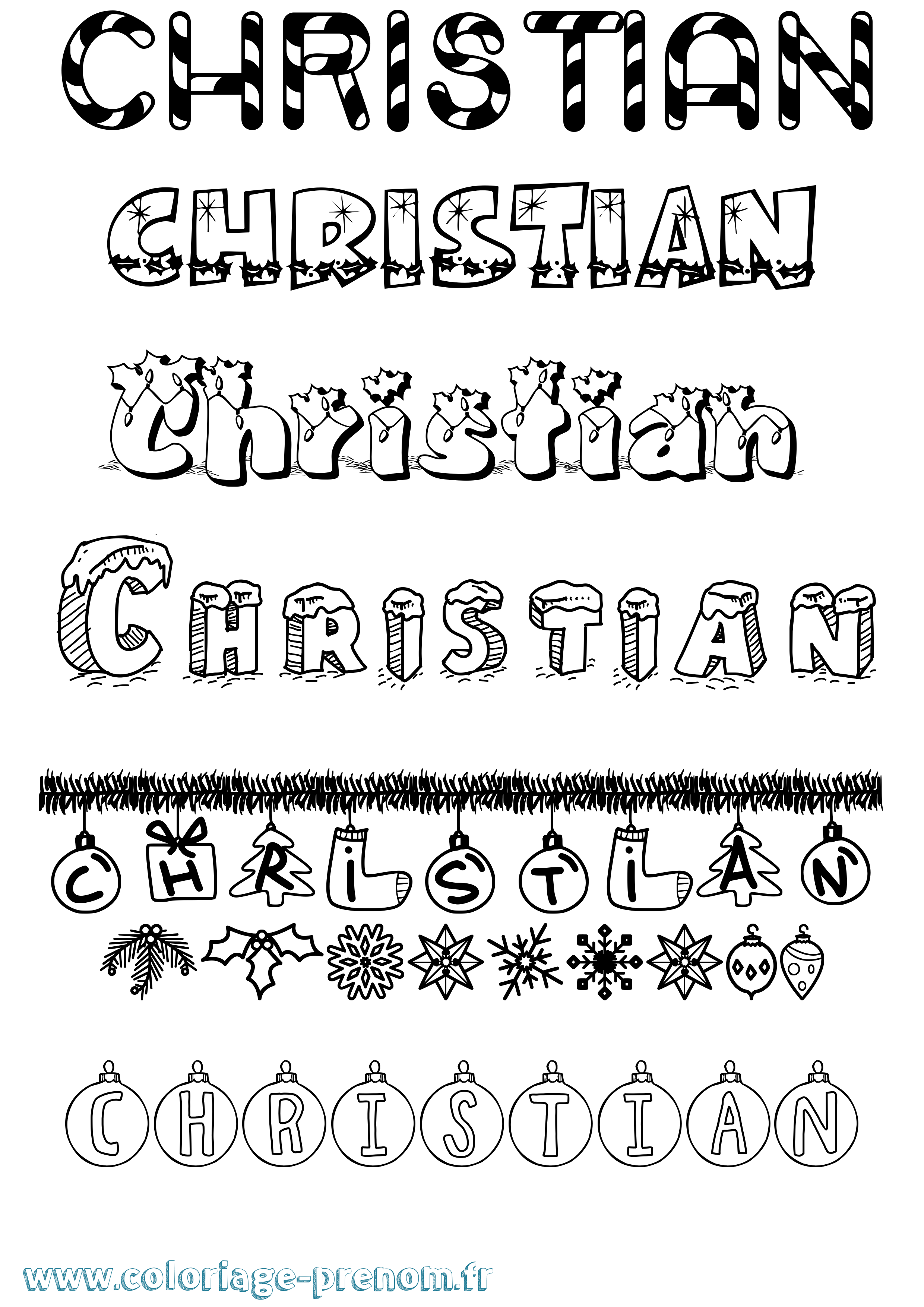 Coloriage prénom Christian Noël