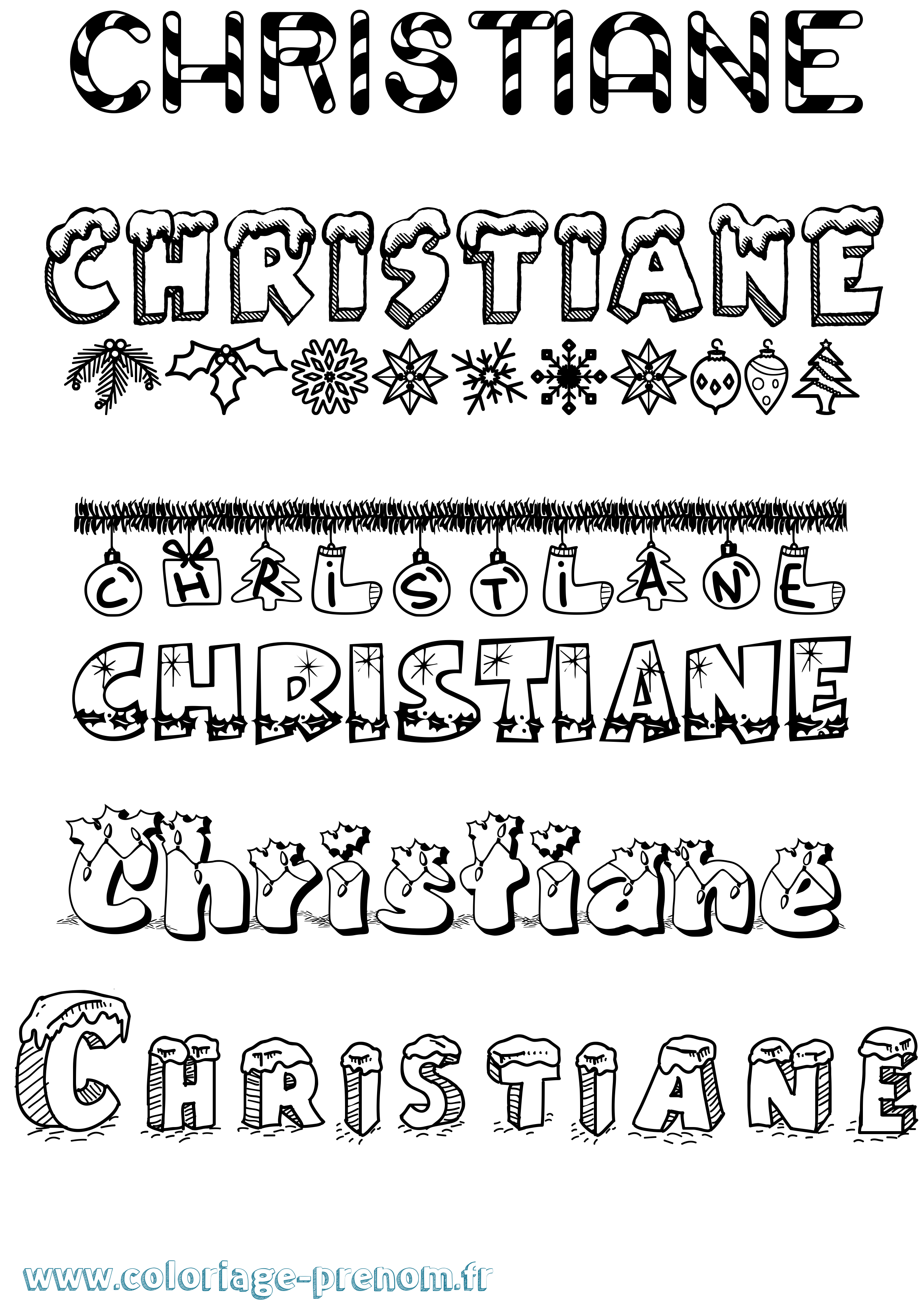 Coloriage prénom Christiane Noël