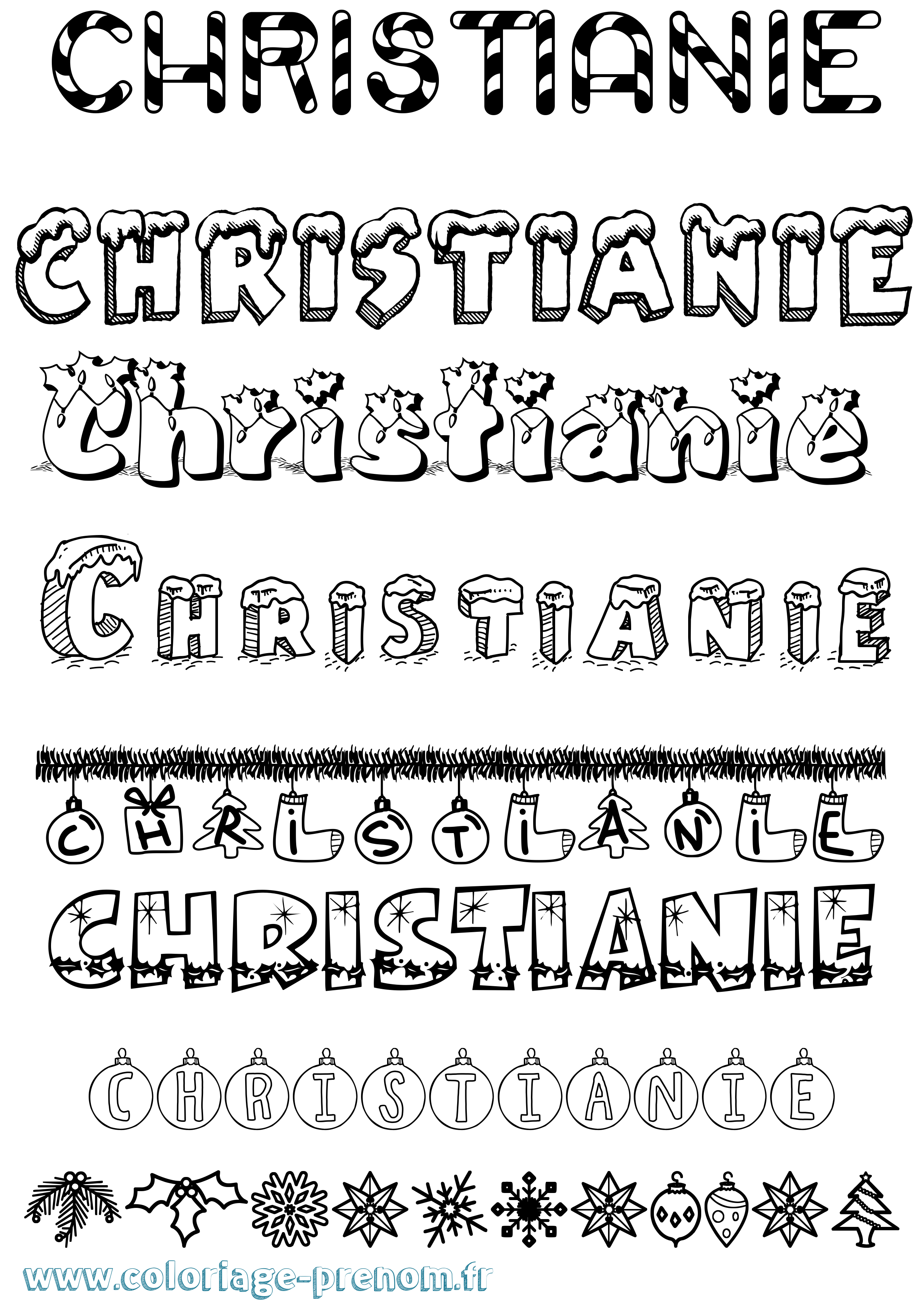 Coloriage prénom Christianie Noël