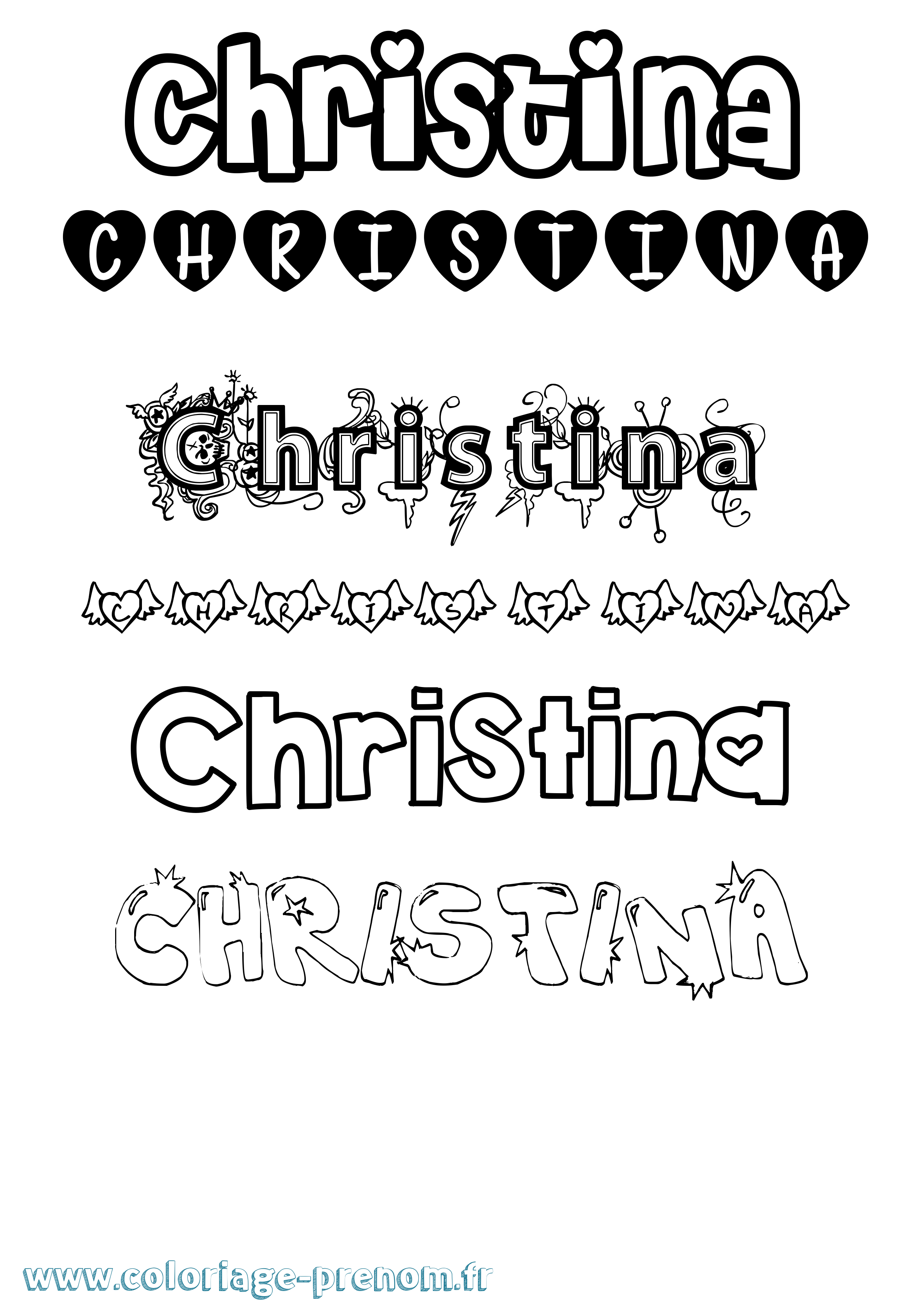 Coloriage prénom Christina Girly