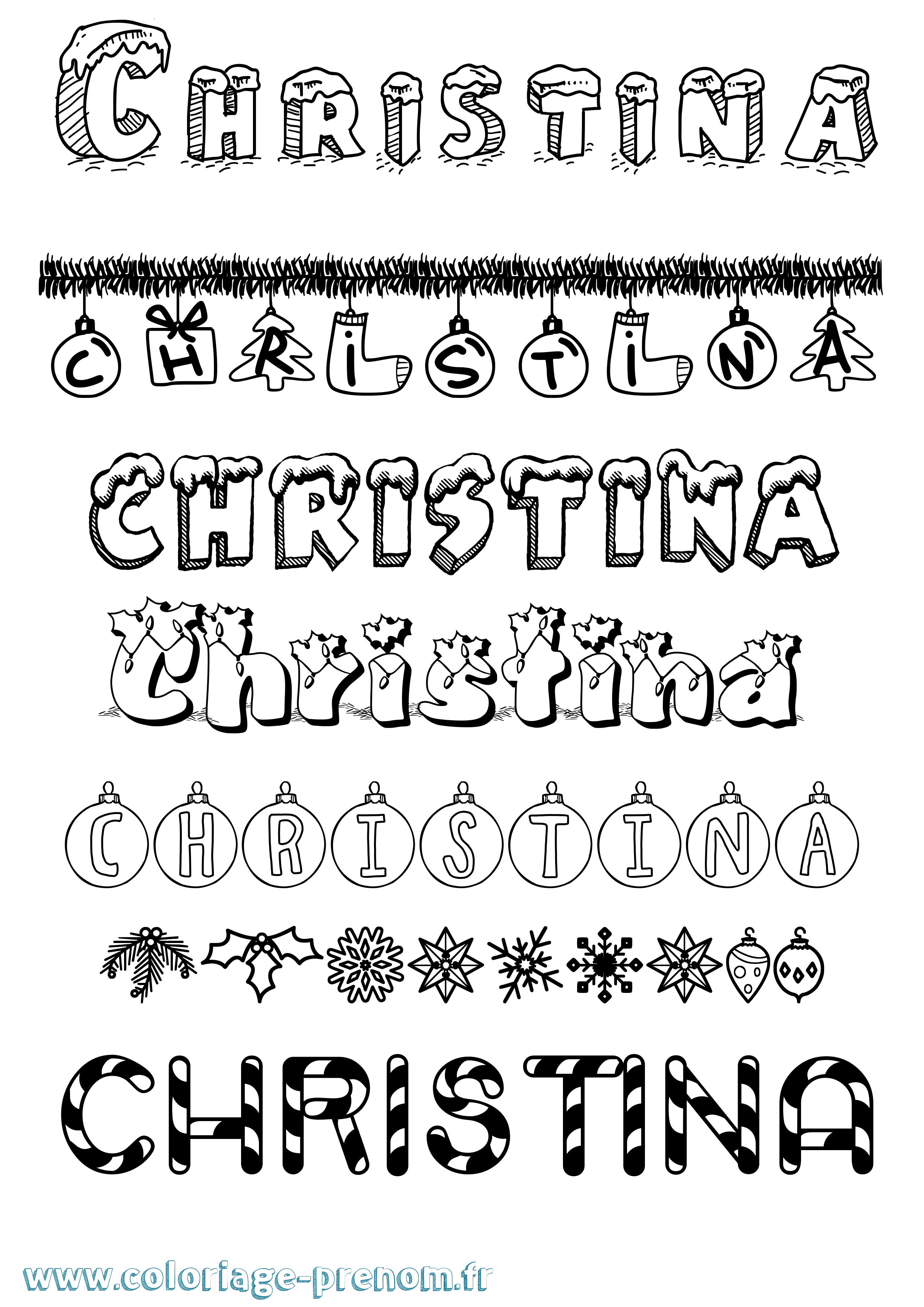 Coloriage prénom Christina Noël