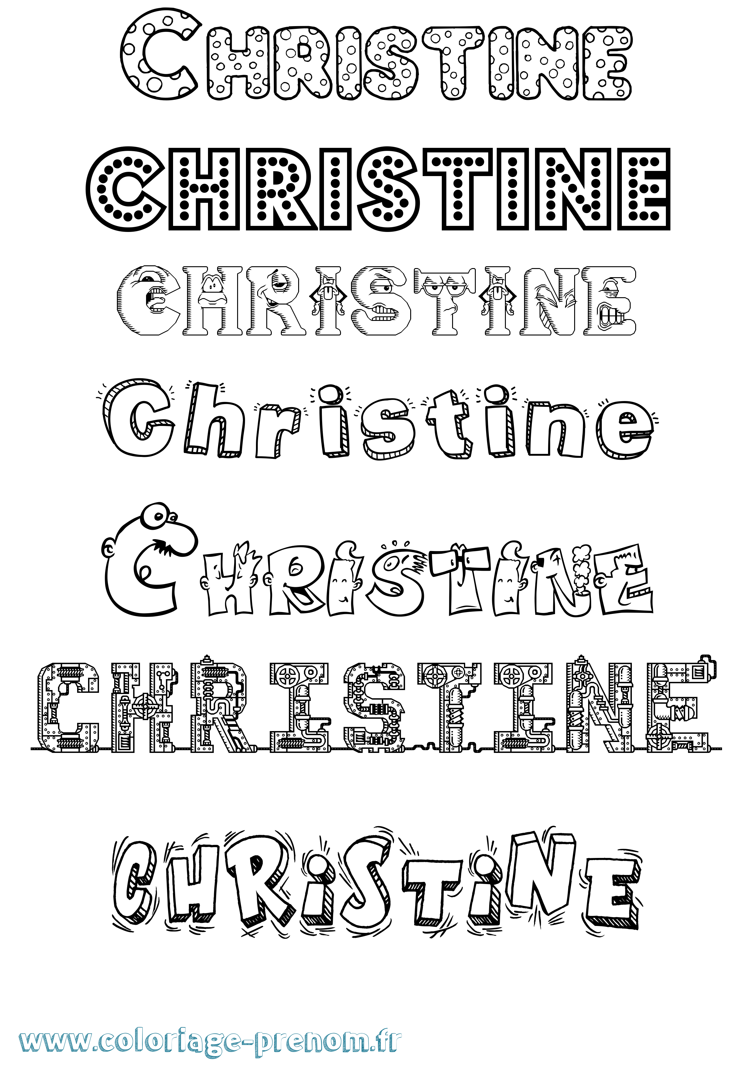 Coloriage prénom Christine Fun