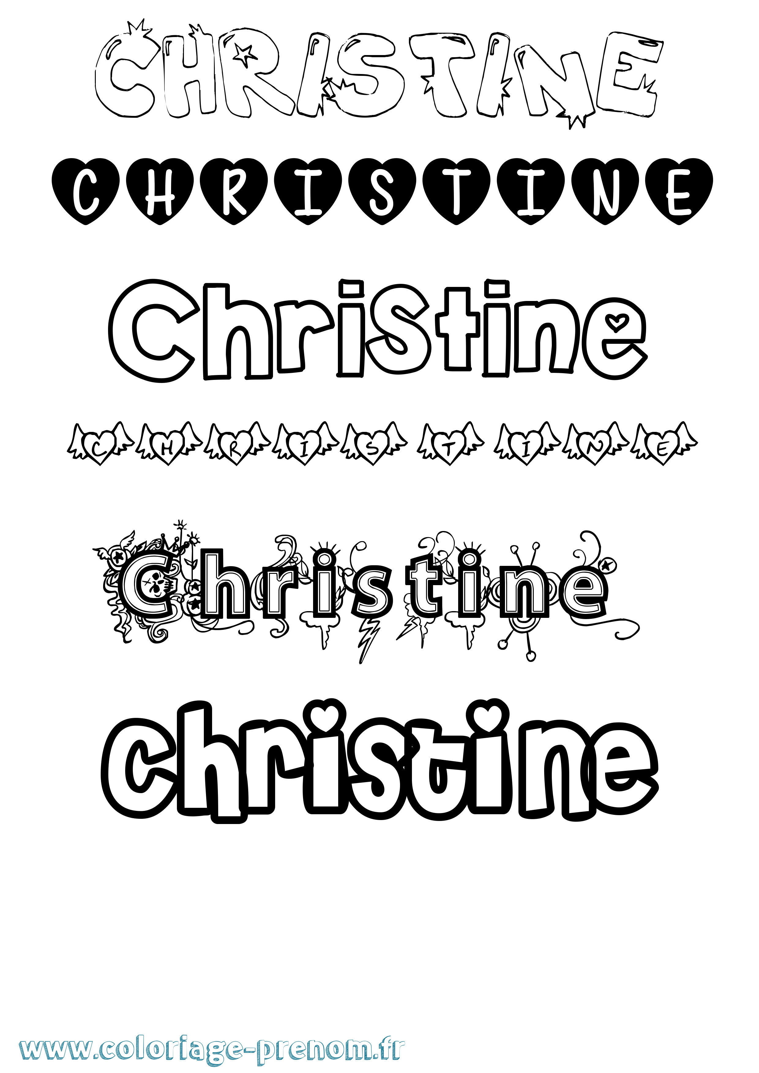 Coloriage prénom Christine Girly