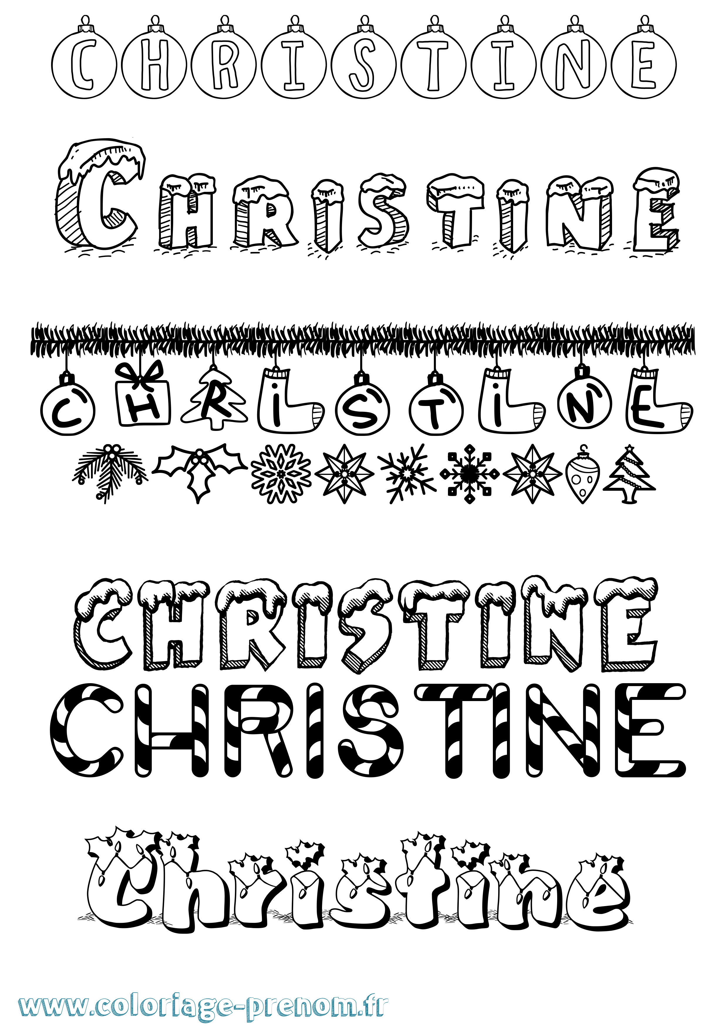 Coloriage prénom Christine Noël