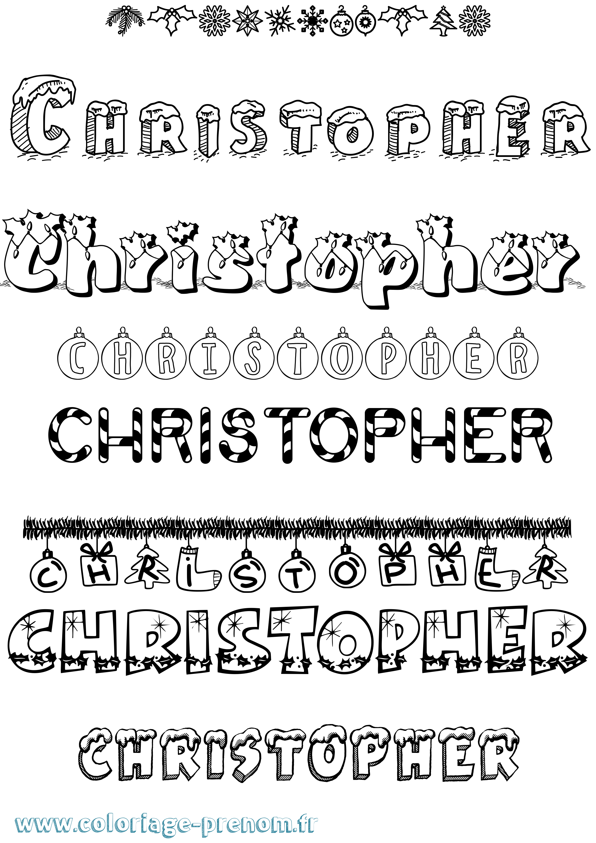 Coloriage prénom Christopher Noël