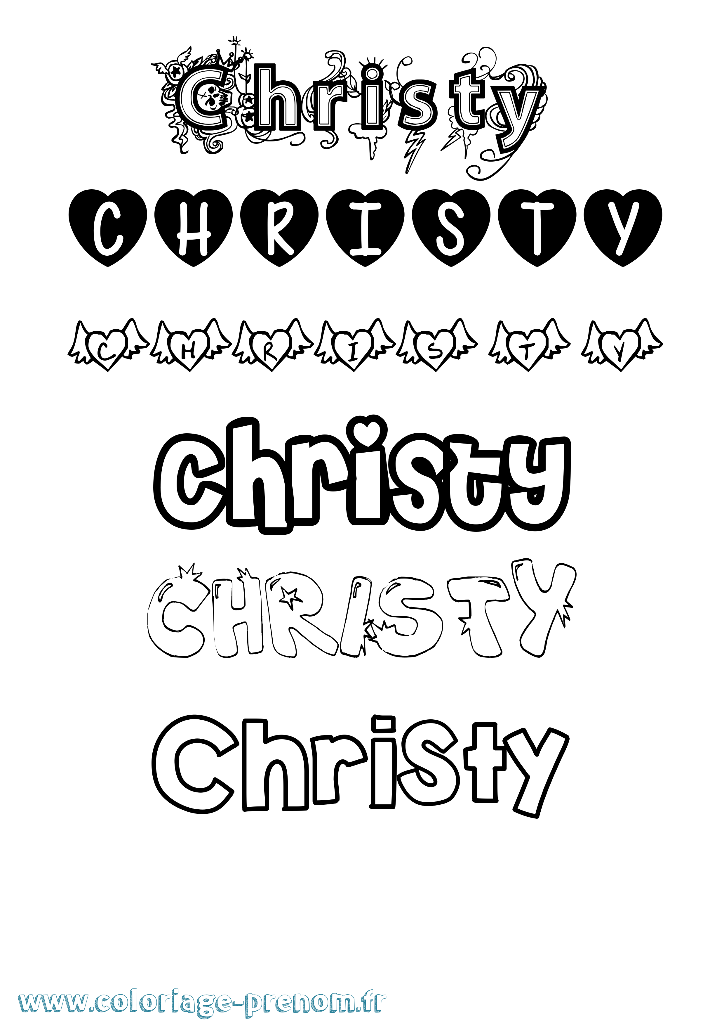 Coloriage prénom Christy Girly