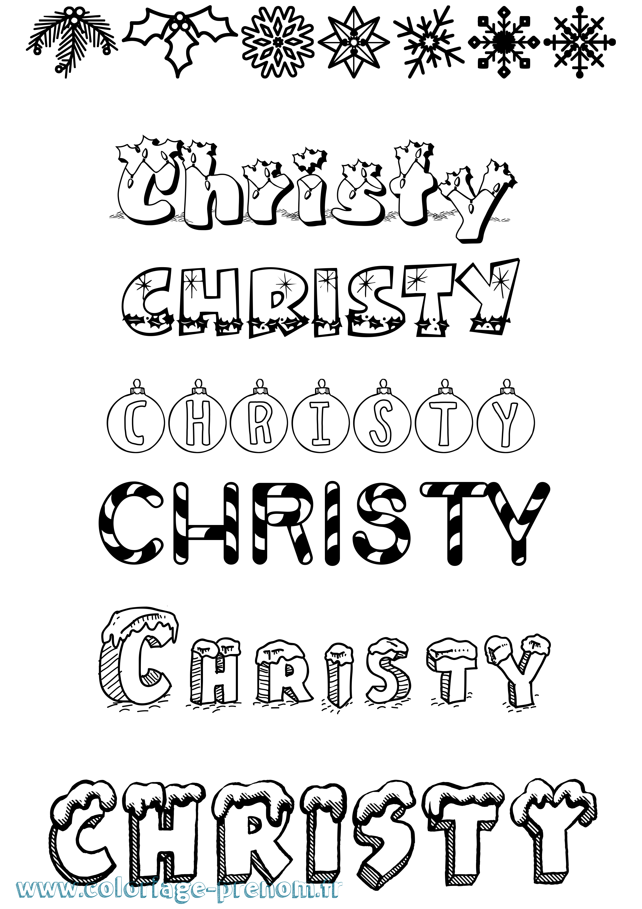 Coloriage prénom Christy Noël