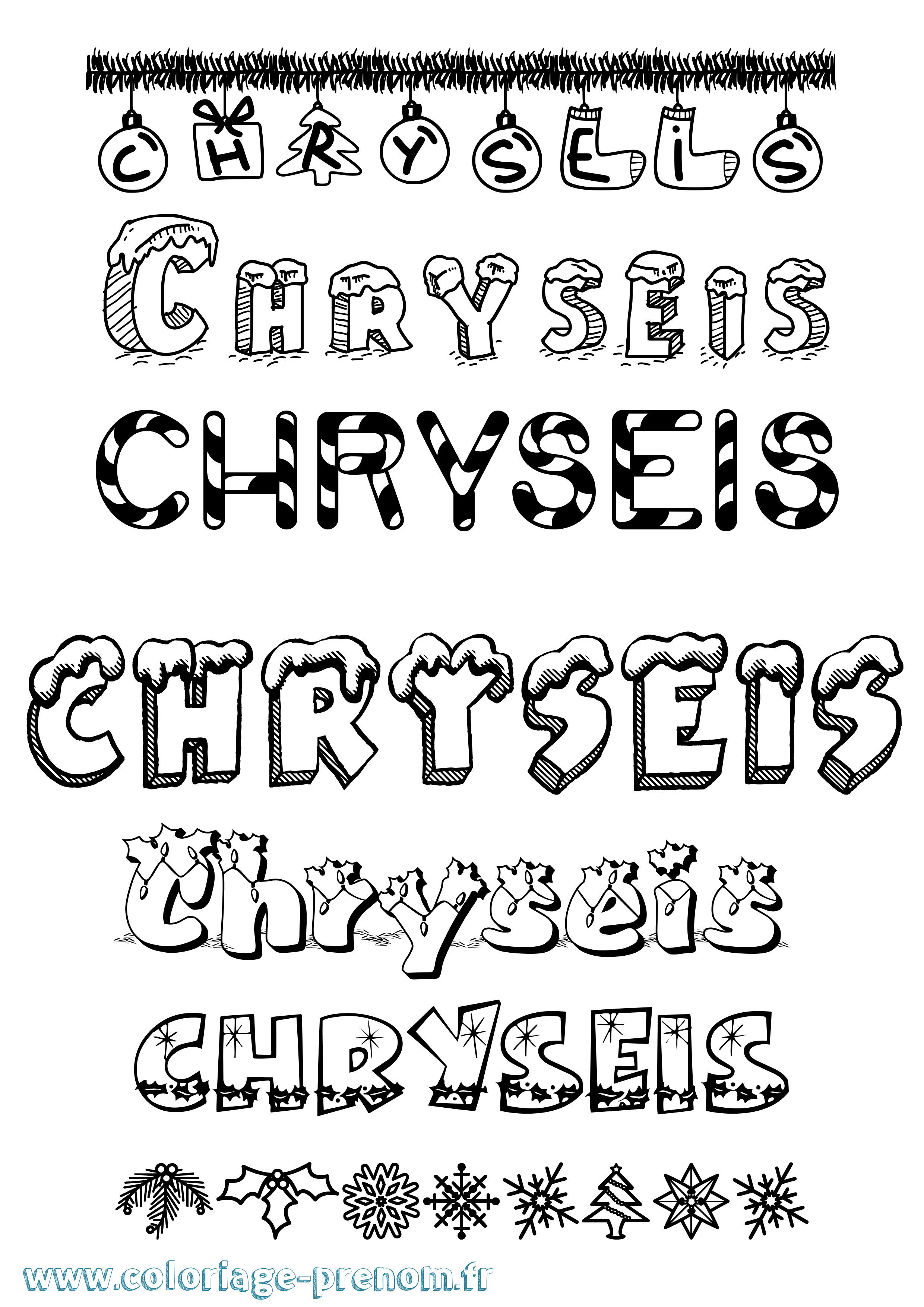 Coloriage Chryseis Noël Coloriage prénom Chryseis Noël