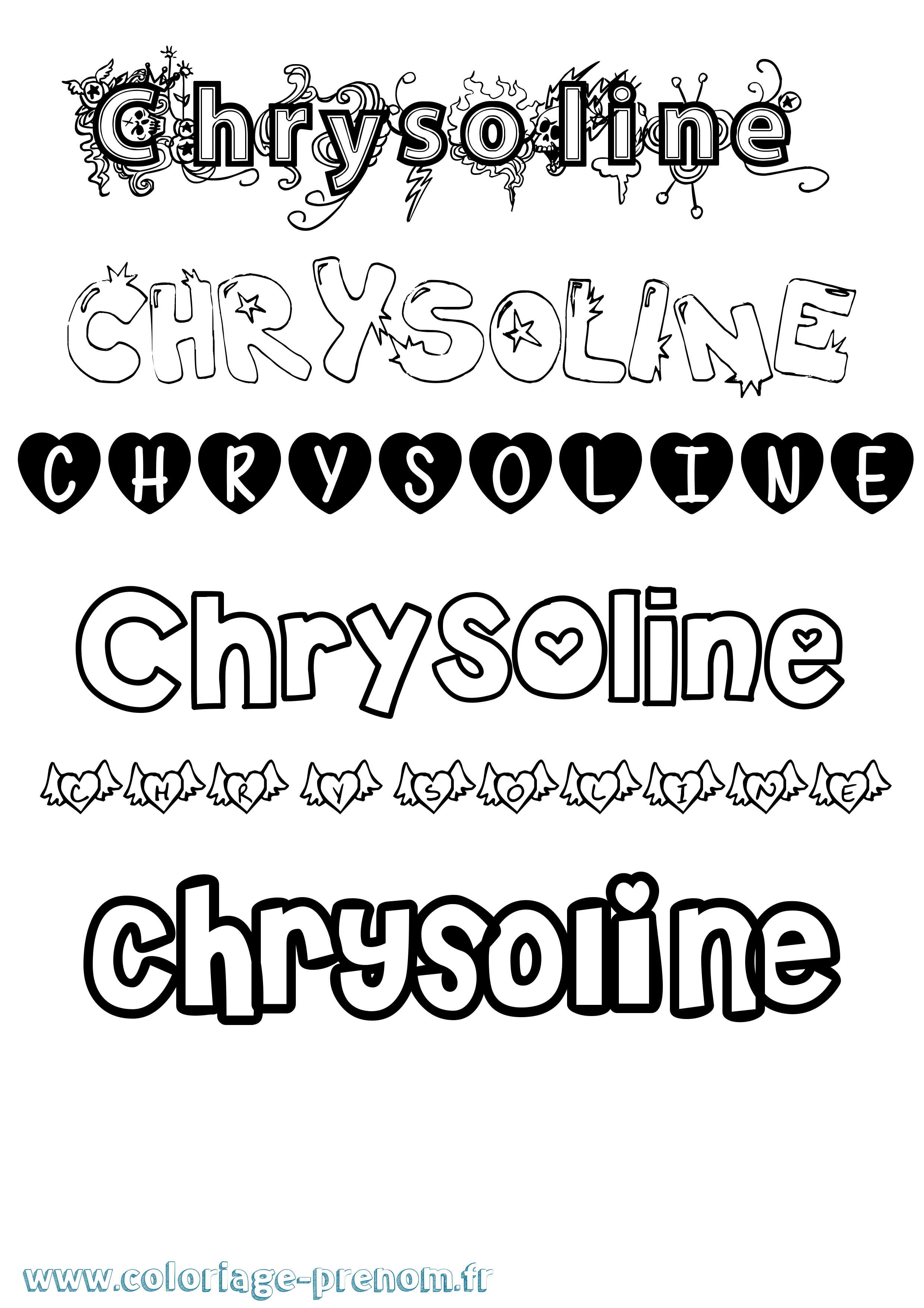 Coloriage prénom Chrysoline Girly
