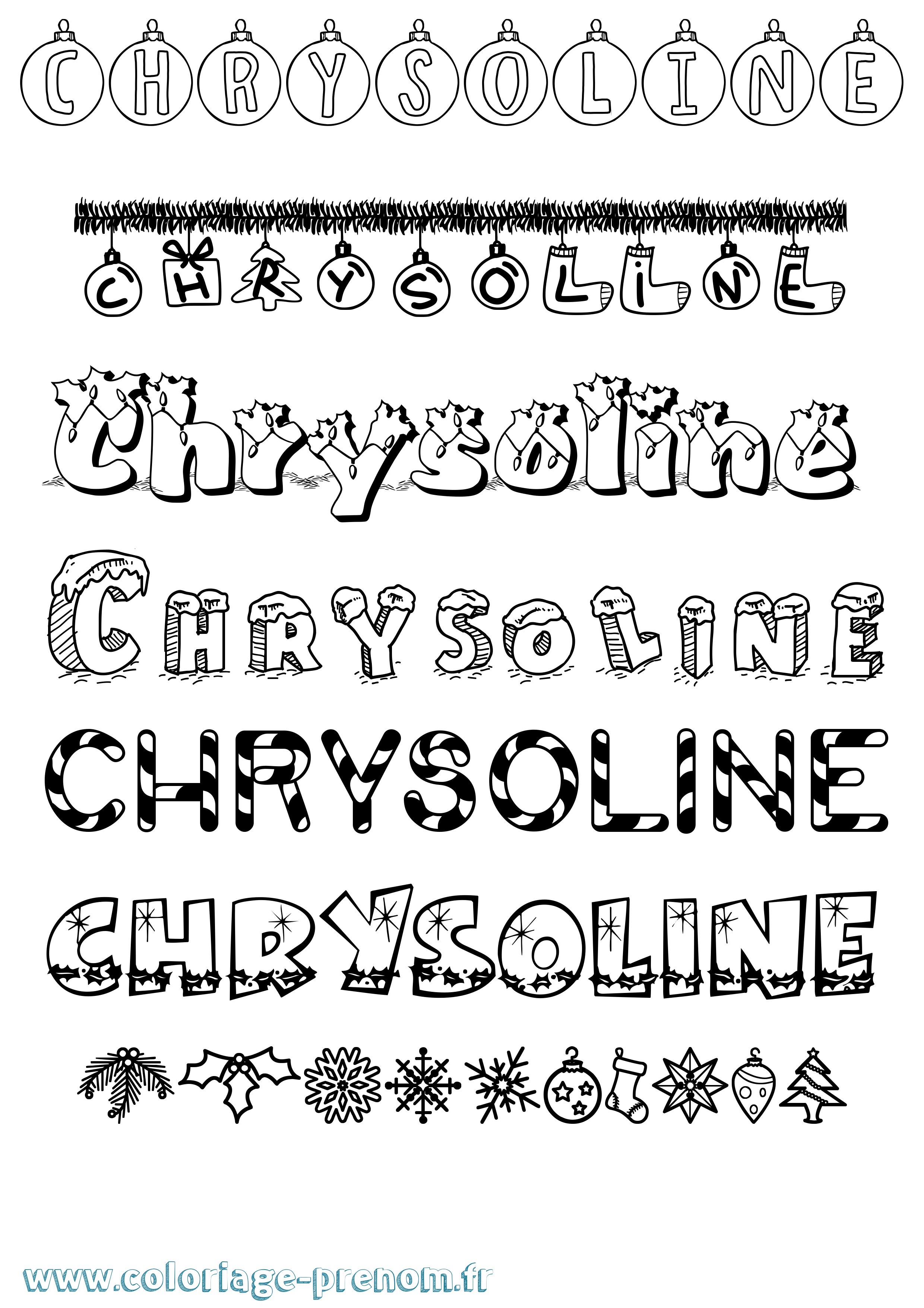 Coloriage prénom Chrysoline Noël