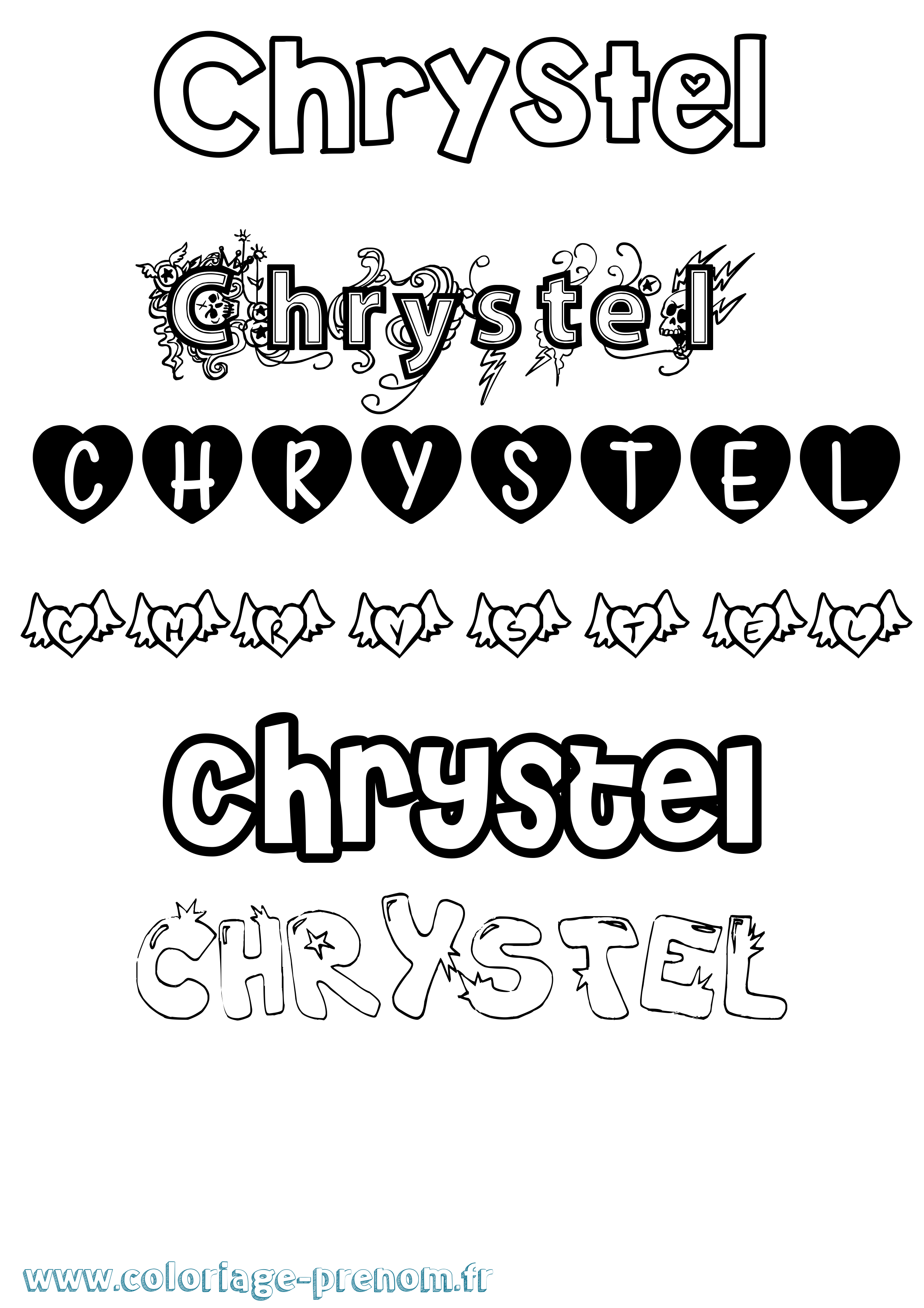 Coloriage prénom Chrystel Girly