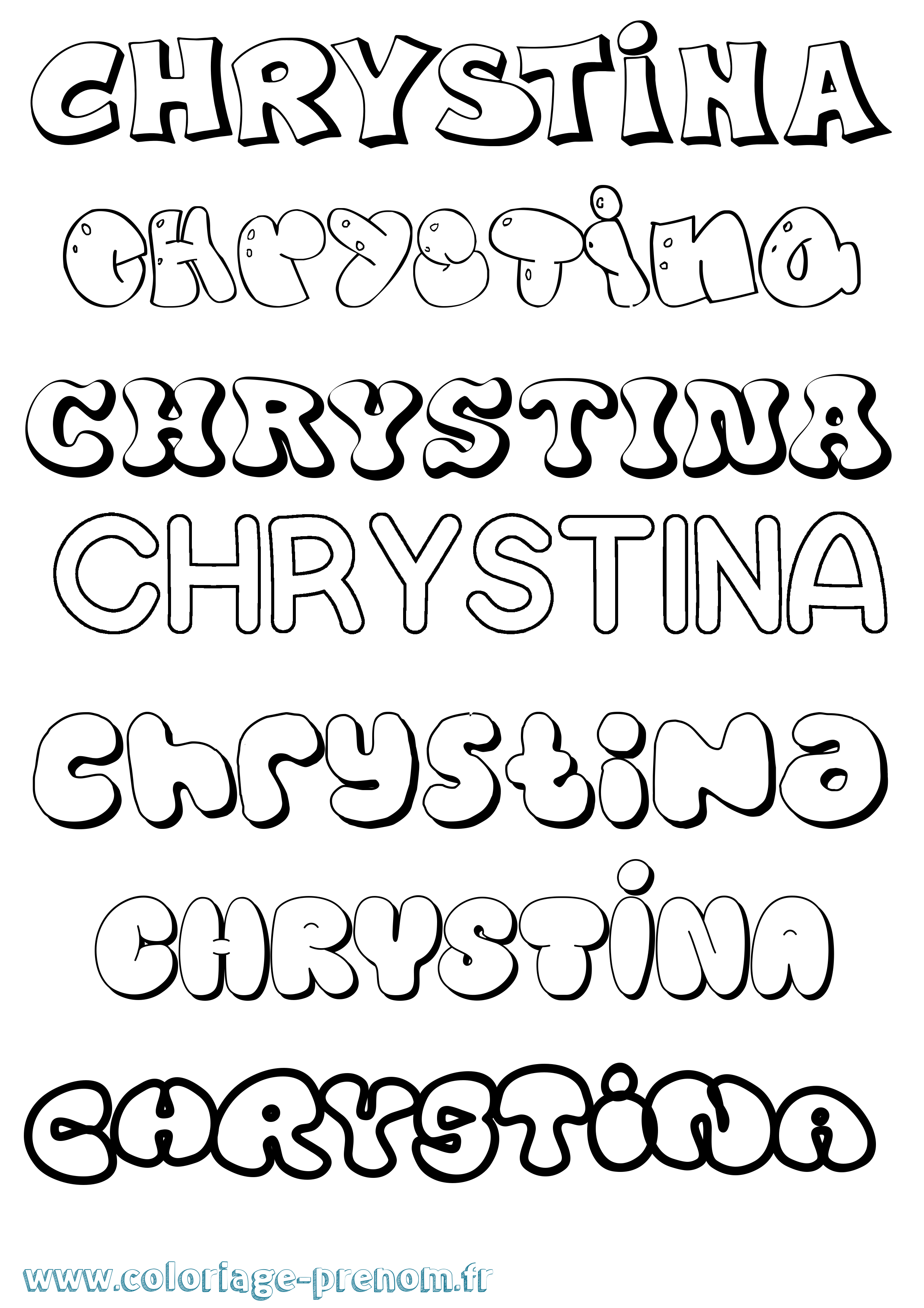 Coloriage prénom Chrystina Bubble