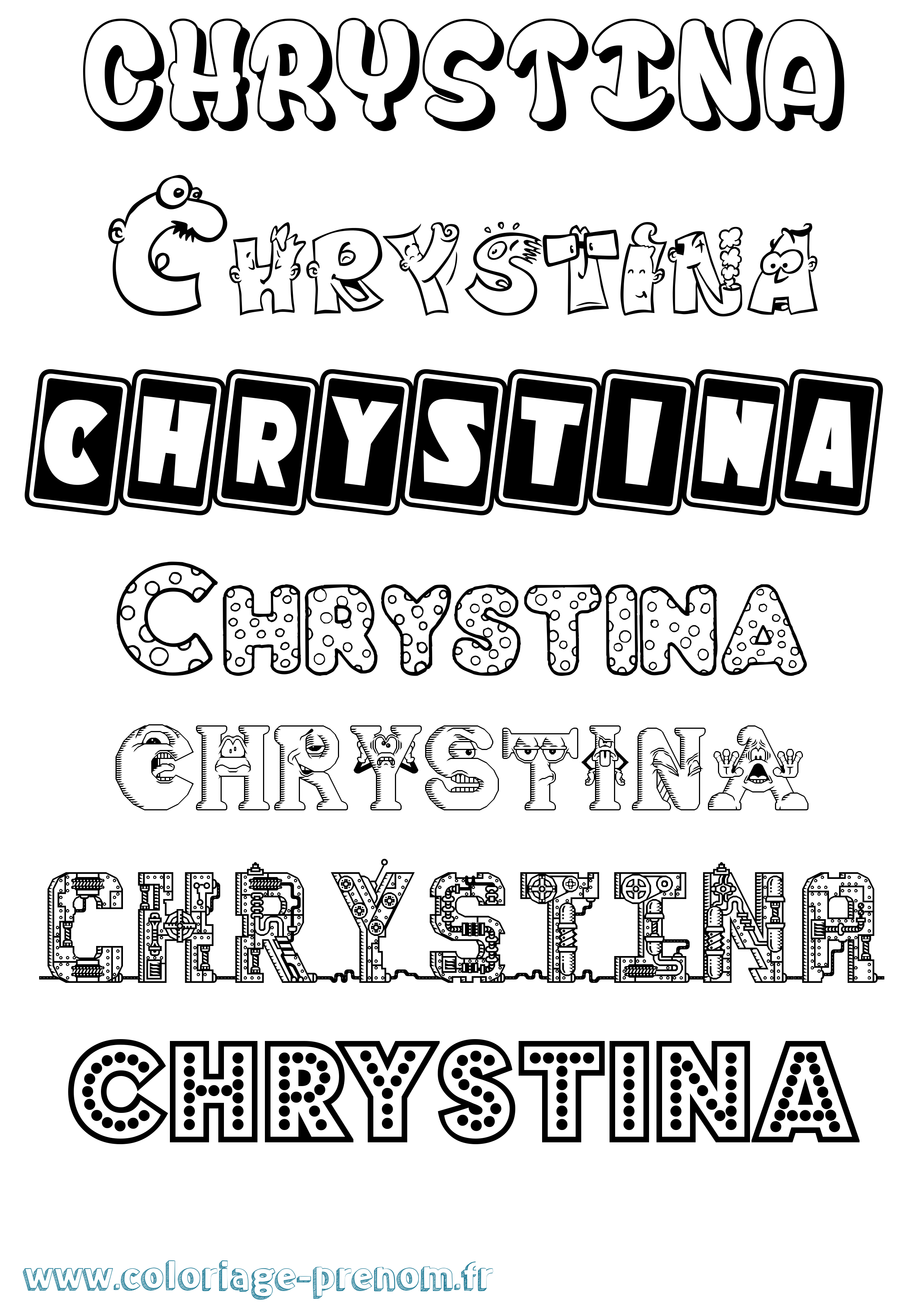 Coloriage prénom Chrystina Fun