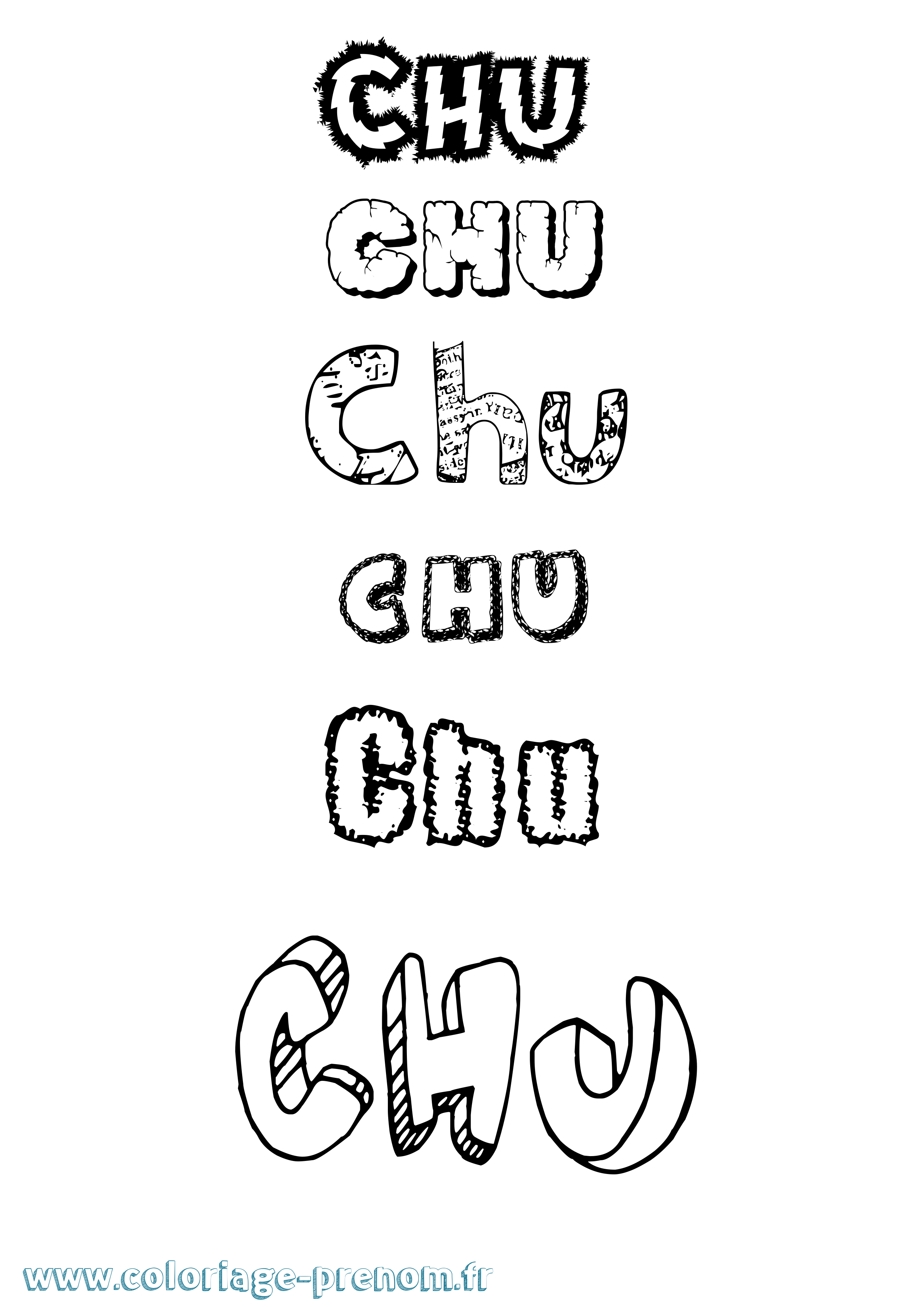 Coloriage prénom Chu Destructuré