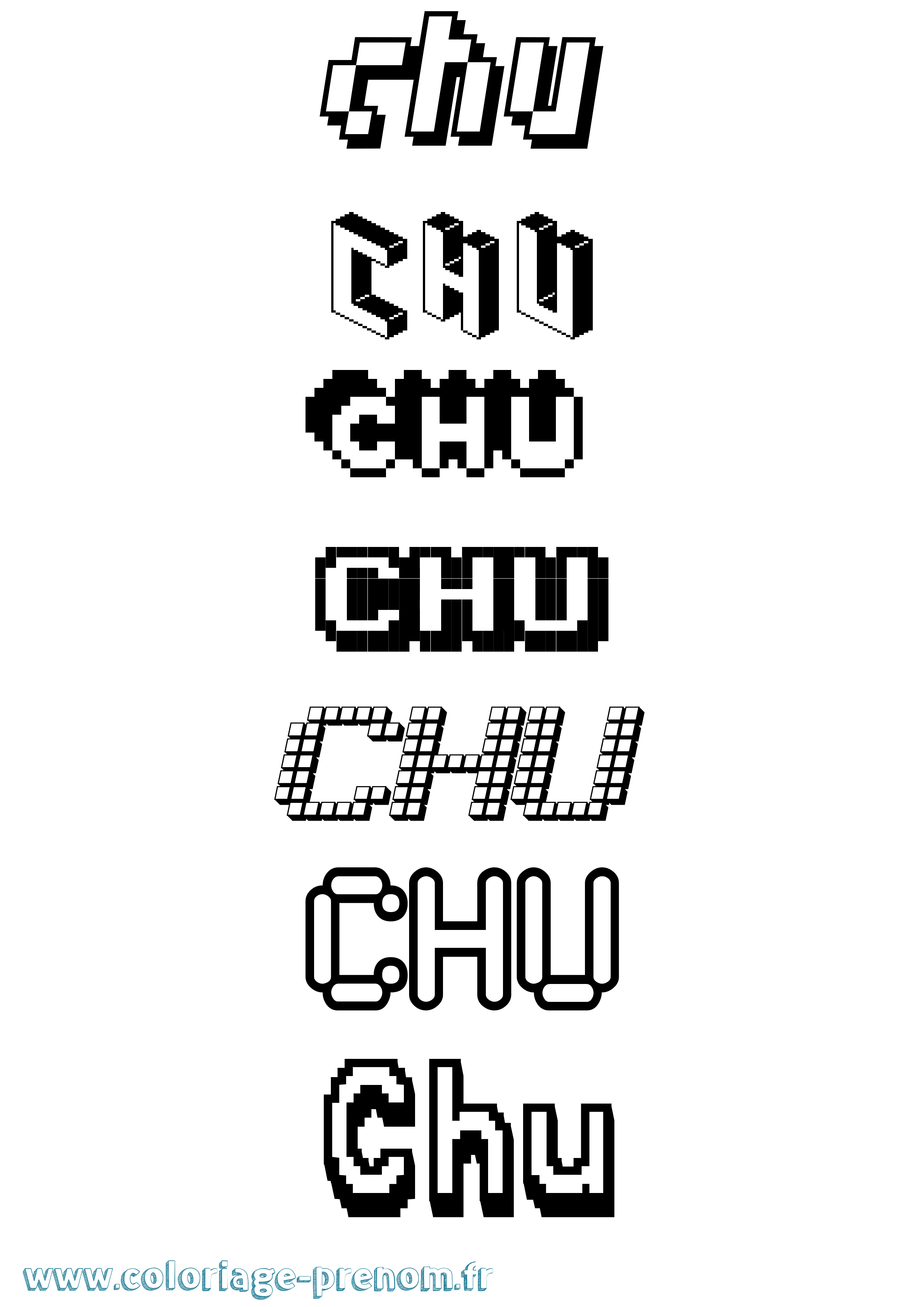 Coloriage prénom Chu Pixel