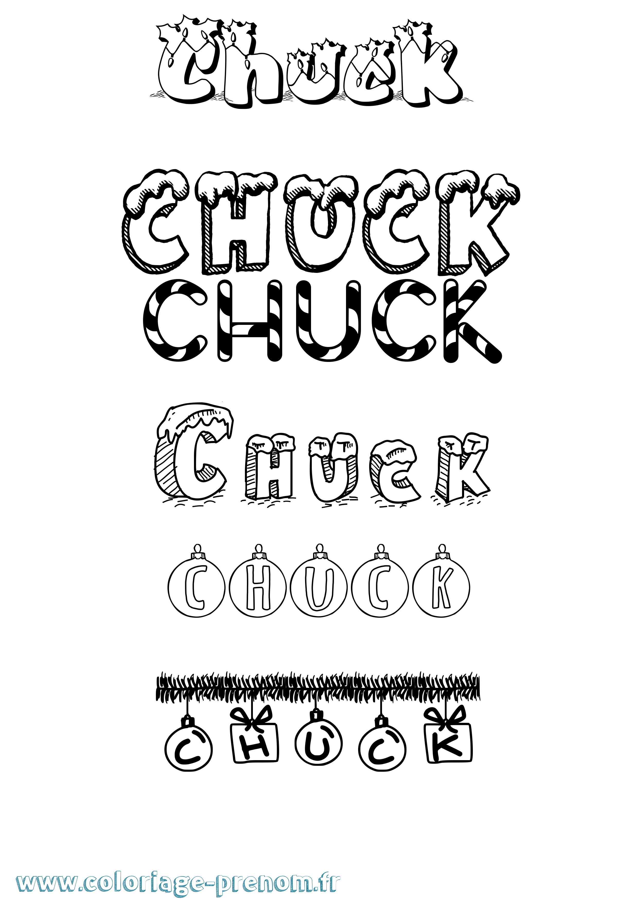 Coloriage prénom Chuck Noël
