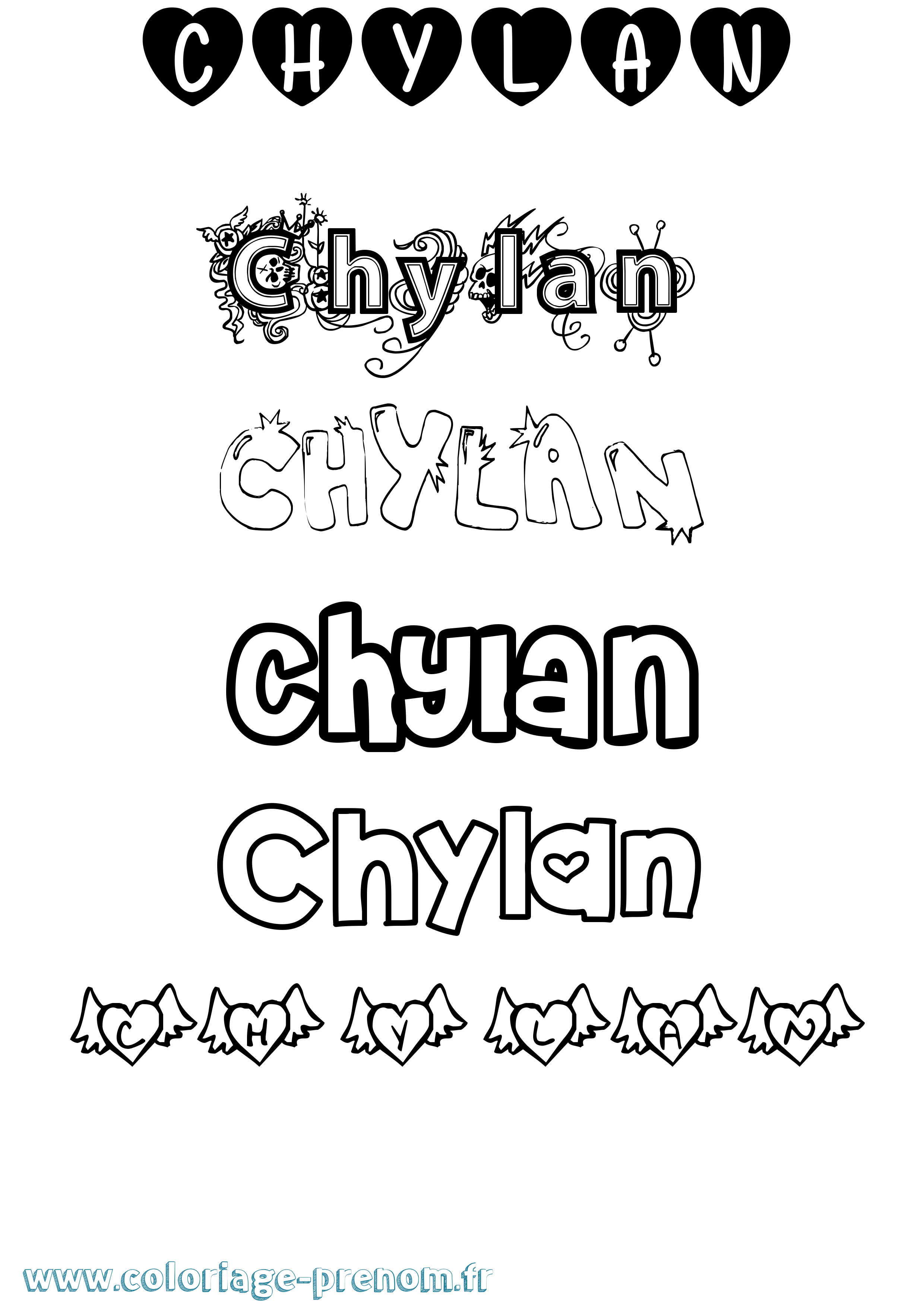 Coloriage Chylan Girly Coloriage prénom Chylan Girly
